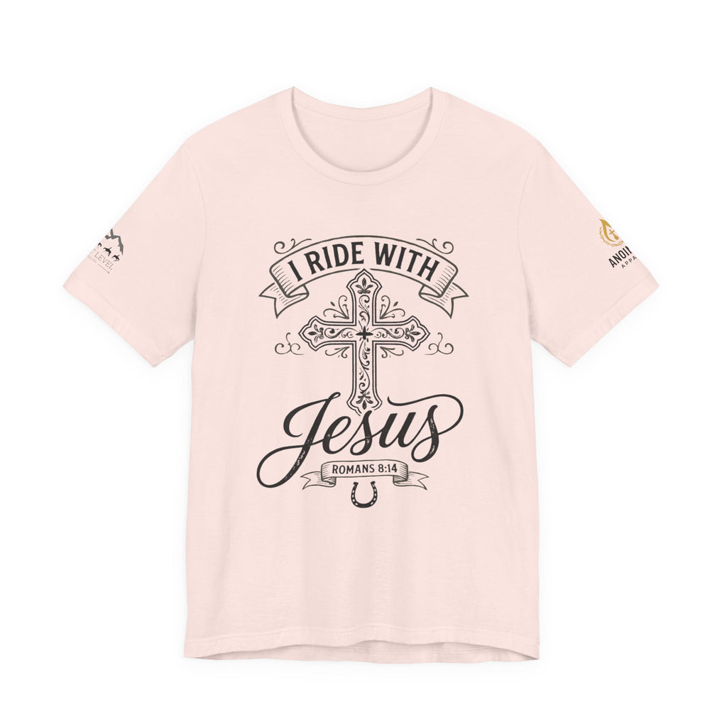 (NLE EDITION) Romans 8:14 - "I Ride With Jesus" (Ladies) (Design on Front/Logo on Sleeve)
