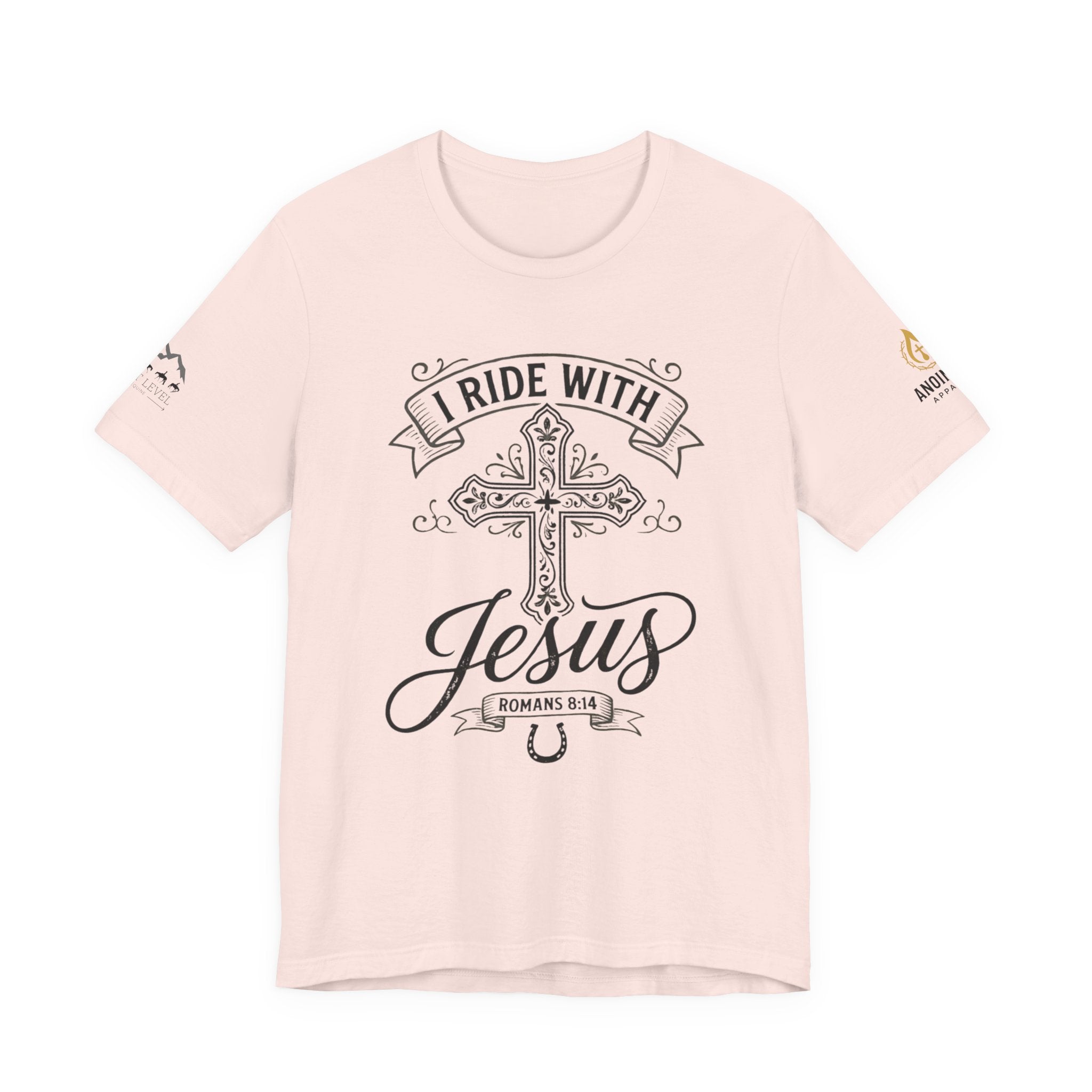 (NLE EDITION) Romans 8:14 - "I Ride With Jesus" (Ladies) (Design on Front/Logo on Sleeve)