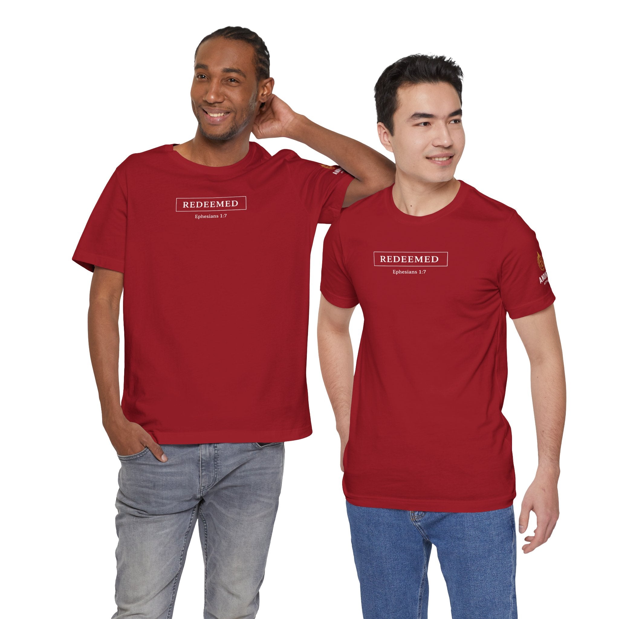 Ephesians 1:7 "Redeemed" (Design on Front/Logo on Sleeve)
