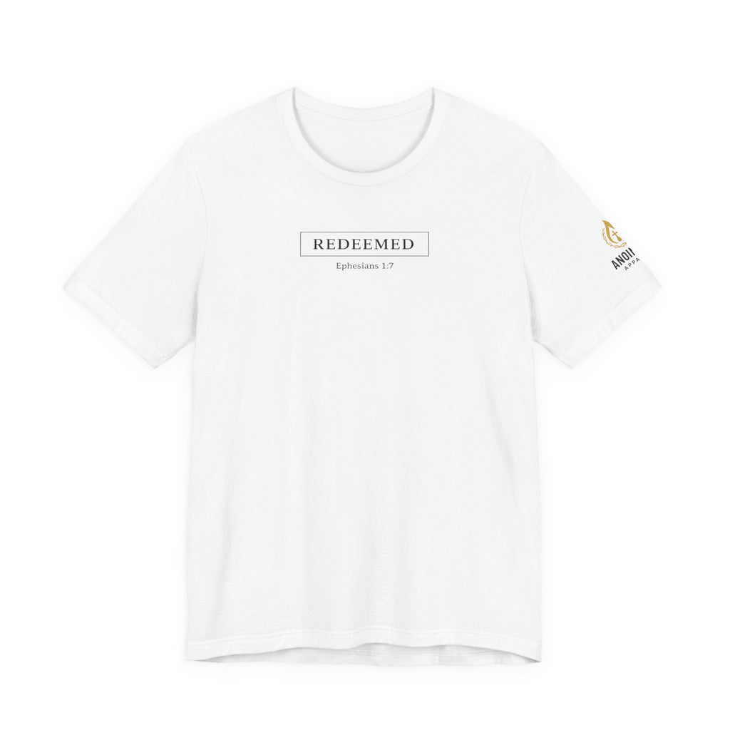 Ephesians 1:7 "Redeemed" (Design on Front/Logo on Sleeve)
