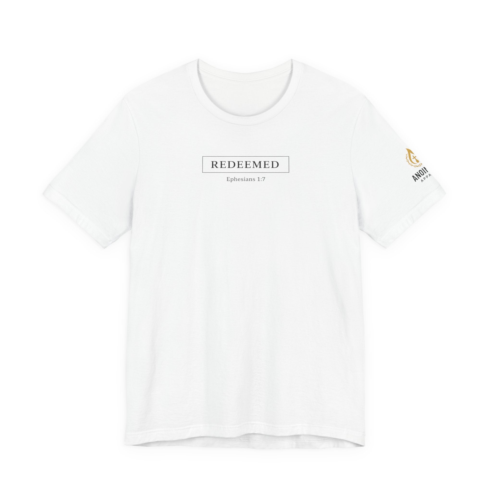 Ephesians 1:7 "Redeemed" (Design on Front/Logo on Sleeve)