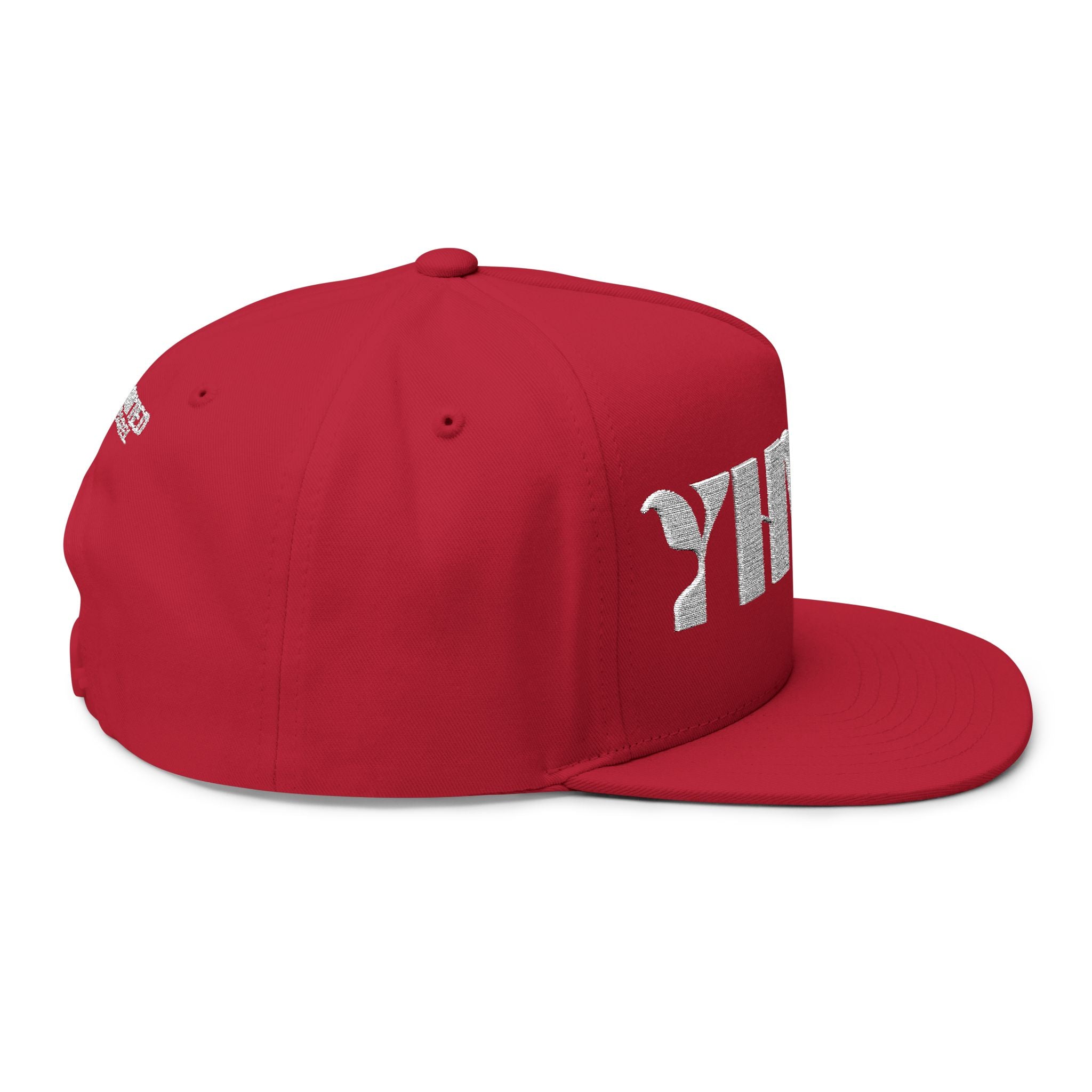 "YHWH" (White) Flat Bill Snapback (Embroidered Front/Back)