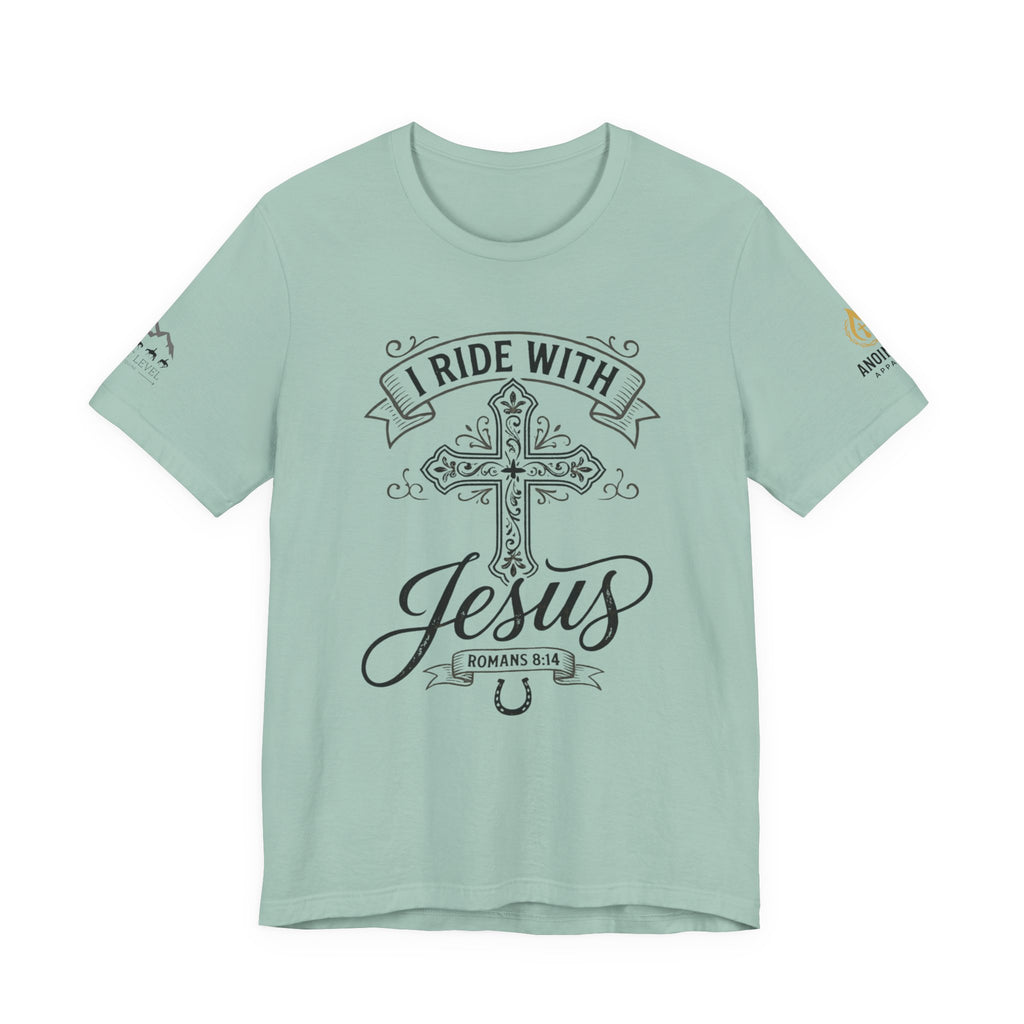 (NLE EDITION) Romans 8:14 - "I Ride With Jesus" (Ladies) (Design on Front/Logo on Sleeve)