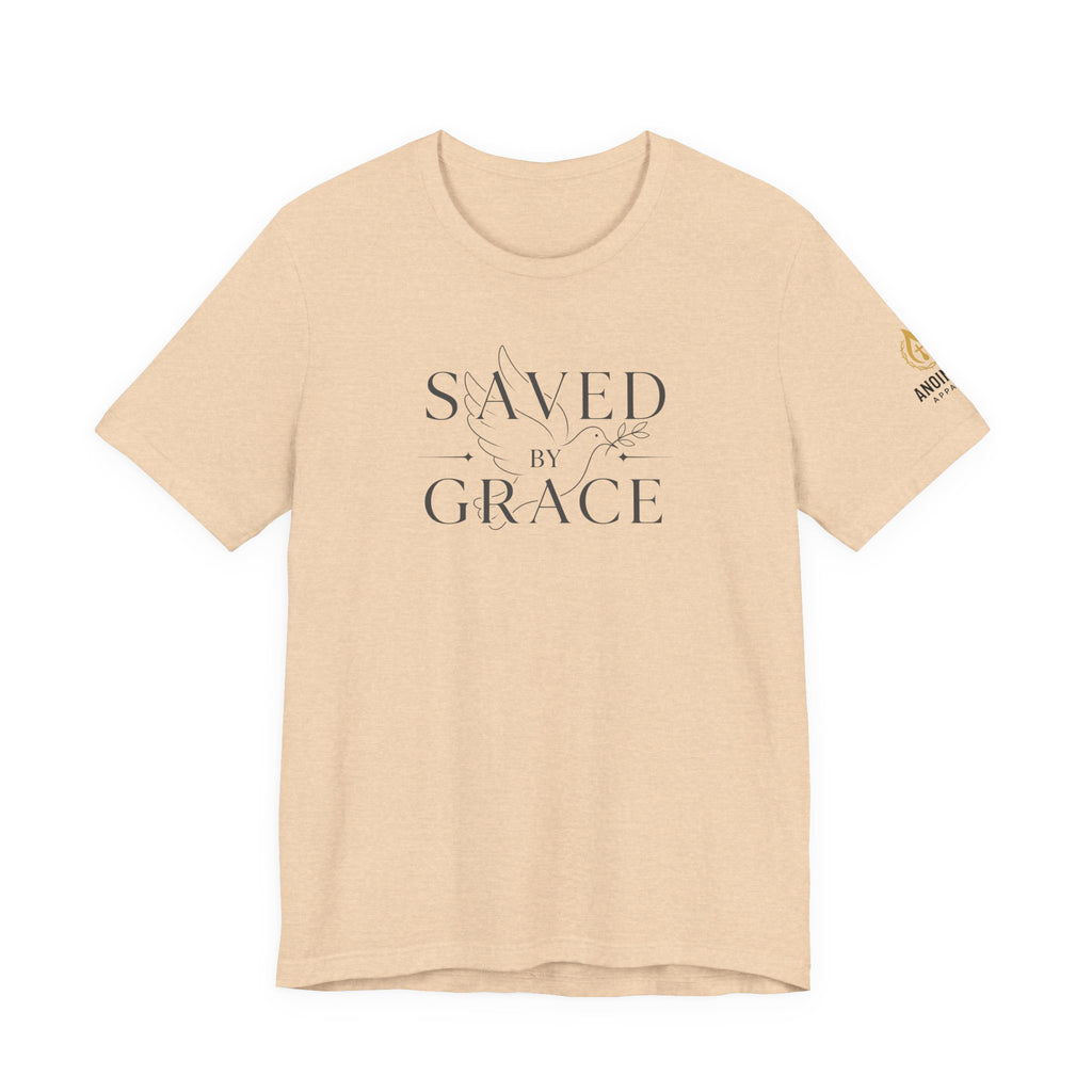 Ephesians 2:8 - "Saved by Grace" (Ladies) (Design on Front/Logo on Sleeve)