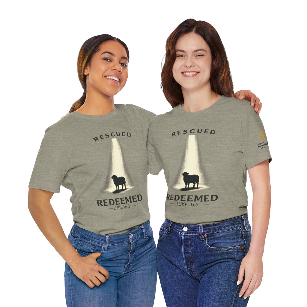 Luke 15:3 "Rescued and Redeemed" (Design on Front/Logo on Sleeve)