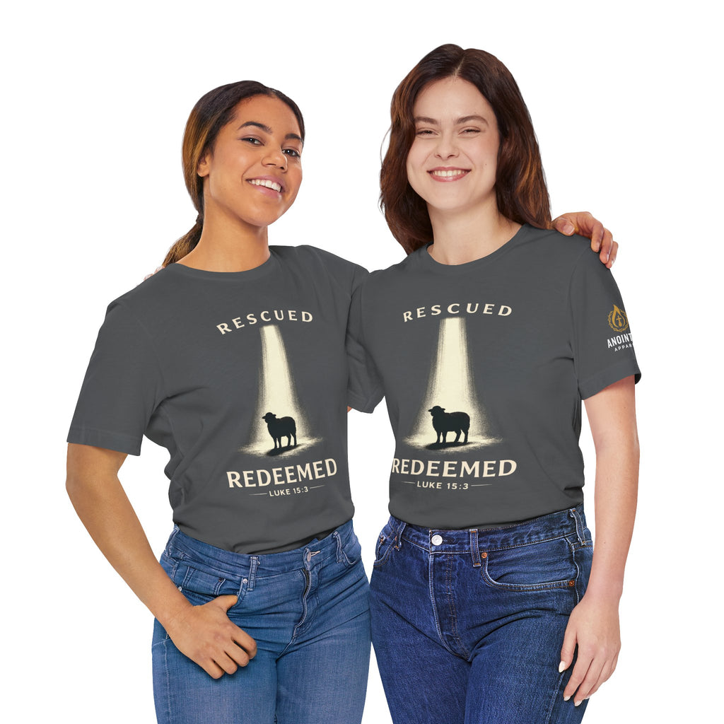 Luke 15:3 "Rescued and Redeemed" (Design on Front/Logo on Sleeve)