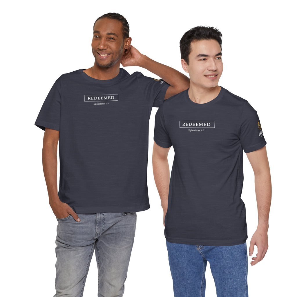 Ephesians 1:7 "Redeemed" (Design on Front/Logo on Sleeve)
