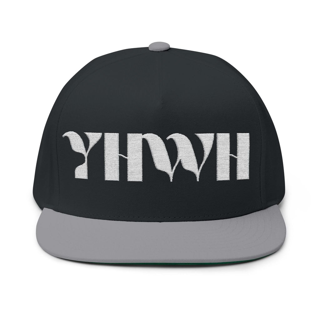 "YHWH" (White) Flat Bill Snapback (Embroidered Front/Back)
