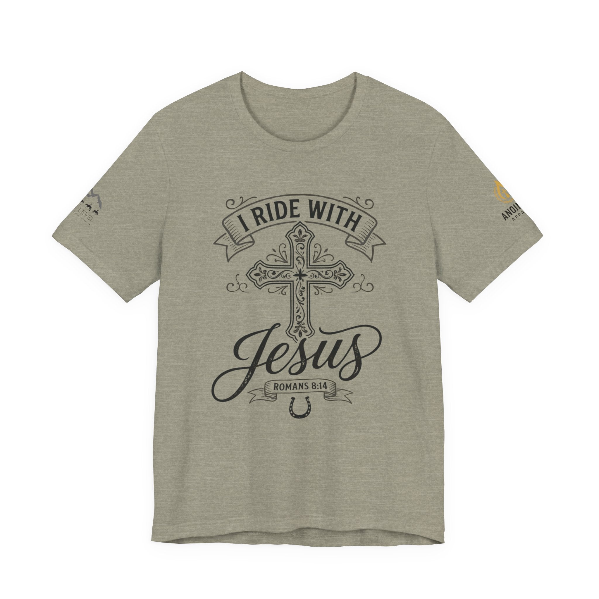 (NLE EDITION) Romans 8:14 - "I Ride With Jesus" (Ladies) (Design on Front/Logo on Sleeve)