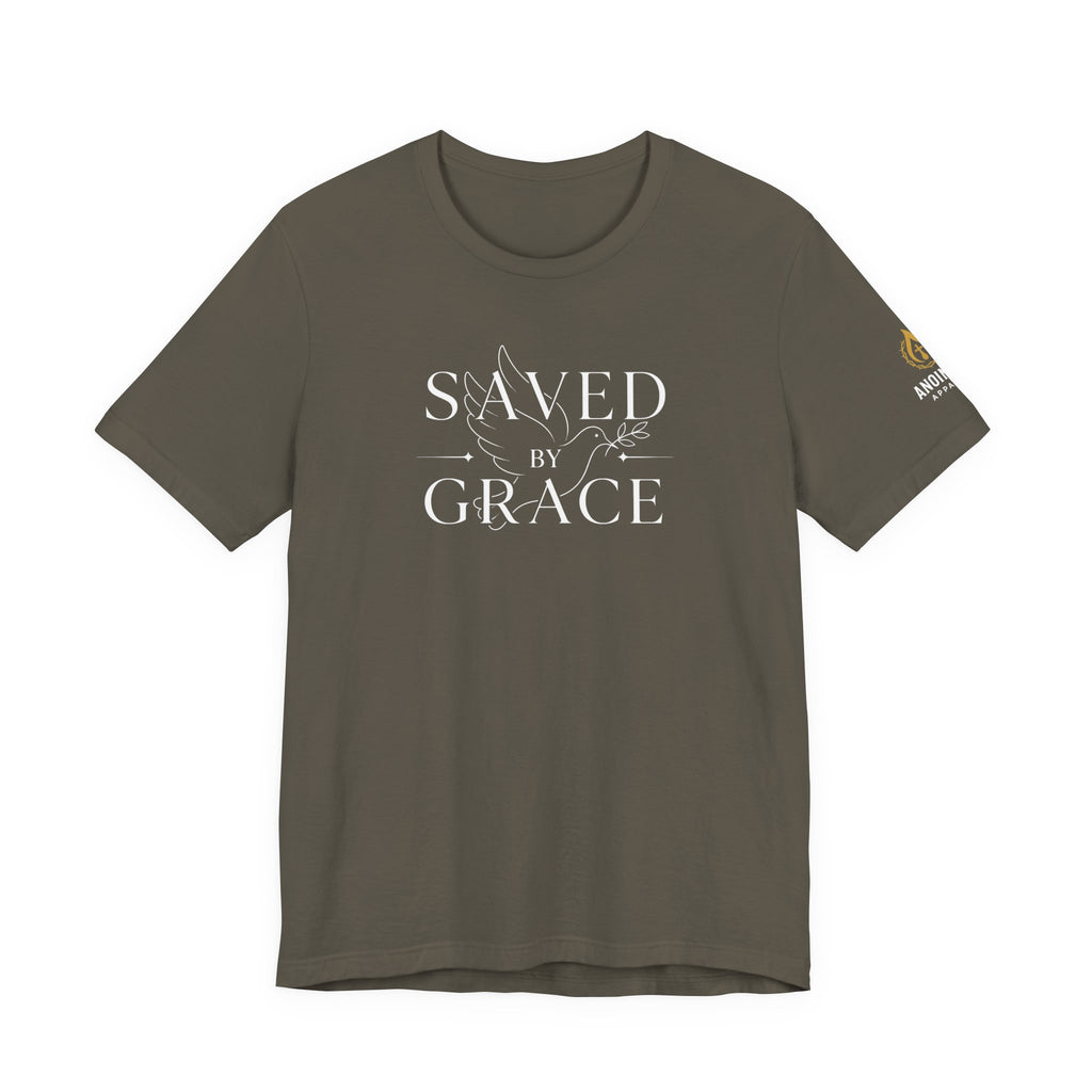 Ephesians 2:8 - "Saved by Grace" (Ladies) (Design on Front/Logo on Sleeve)