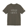Ephesians 2:8 - "Saved by Grace" (Ladies) (Design on Front/Logo on Sleeve)