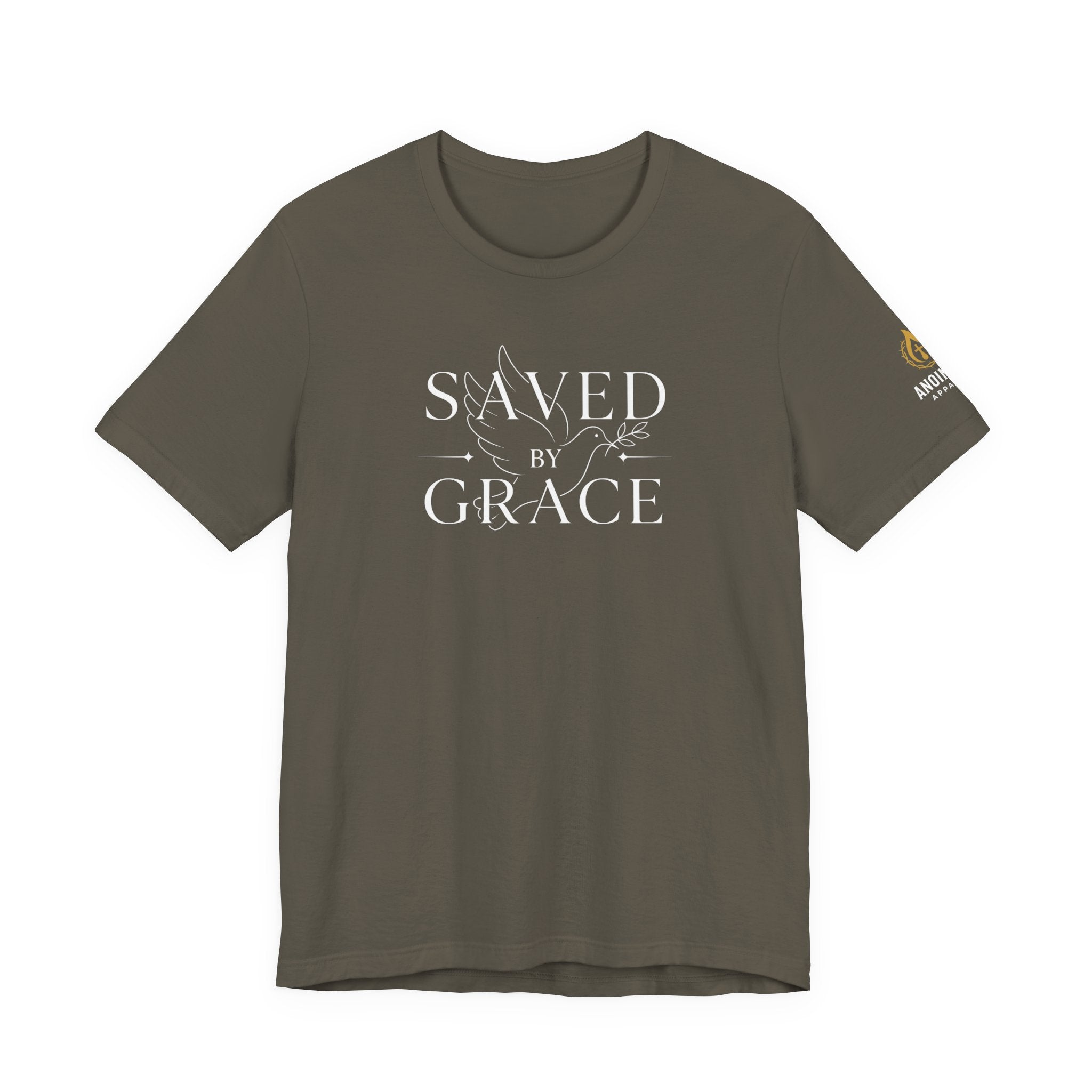Ephesians 2:8 - "Saved by Grace" (Ladies) (Design on Front/Logo on Sleeve)