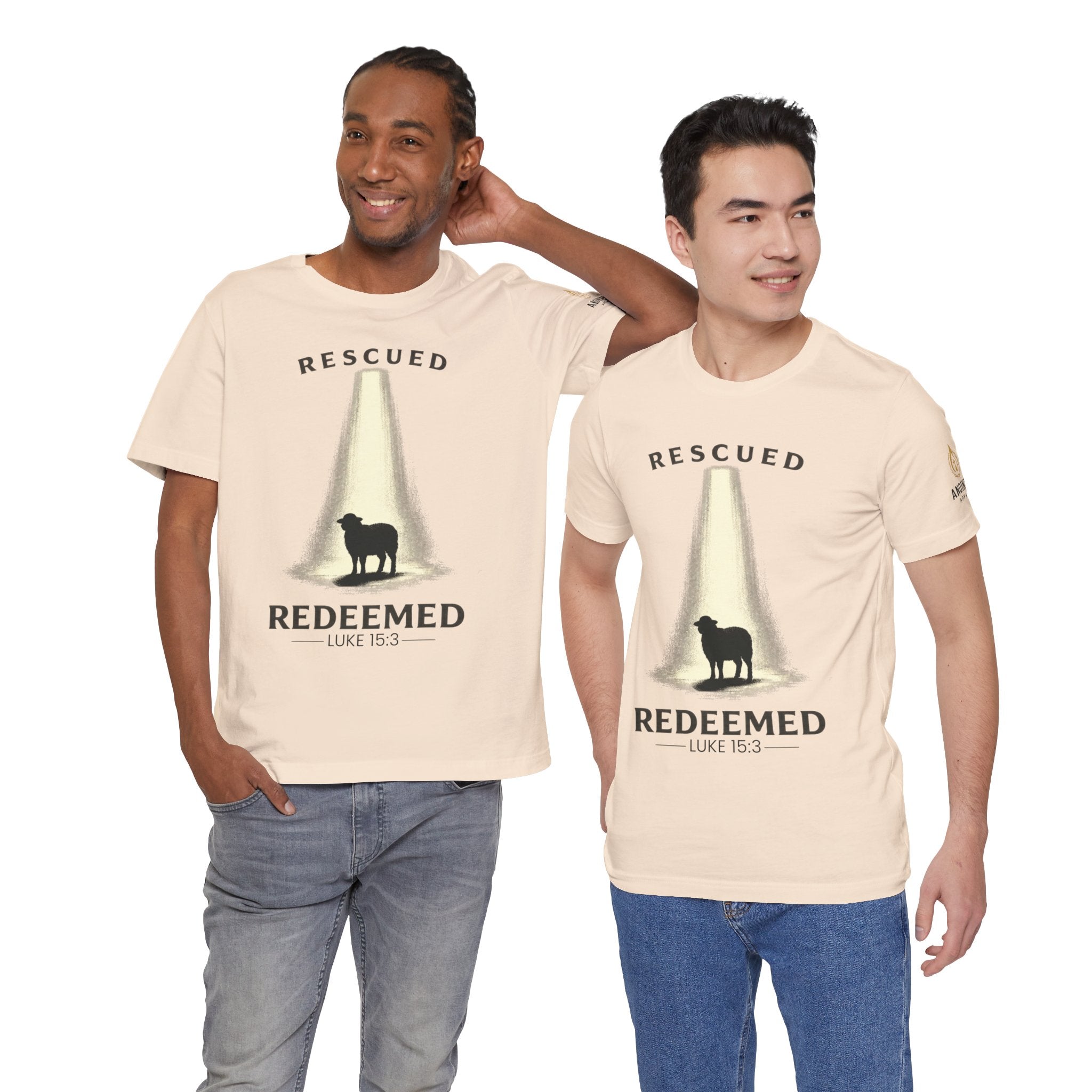 Luke 15:3 "Rescued and Redeemed" (Design on Front/Logo on Sleeve)