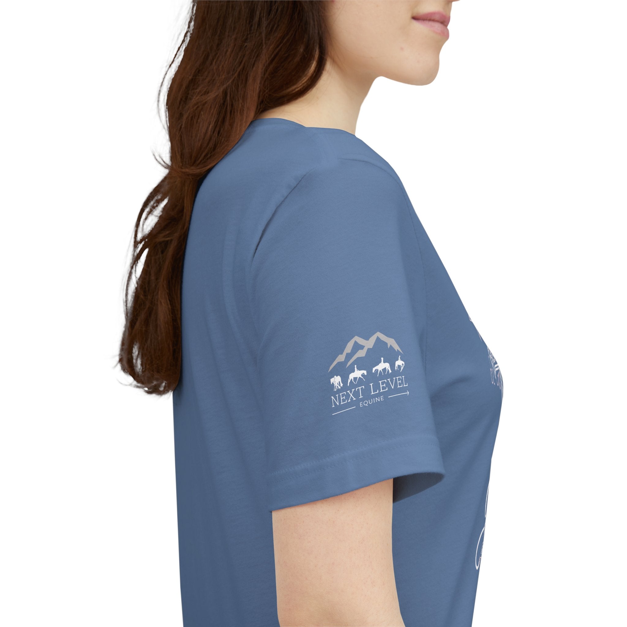 (NLE EDITION) Romans 8:14 - "I Ride With Jesus" (Ladies) (Design on Front/Logo on Sleeve)
