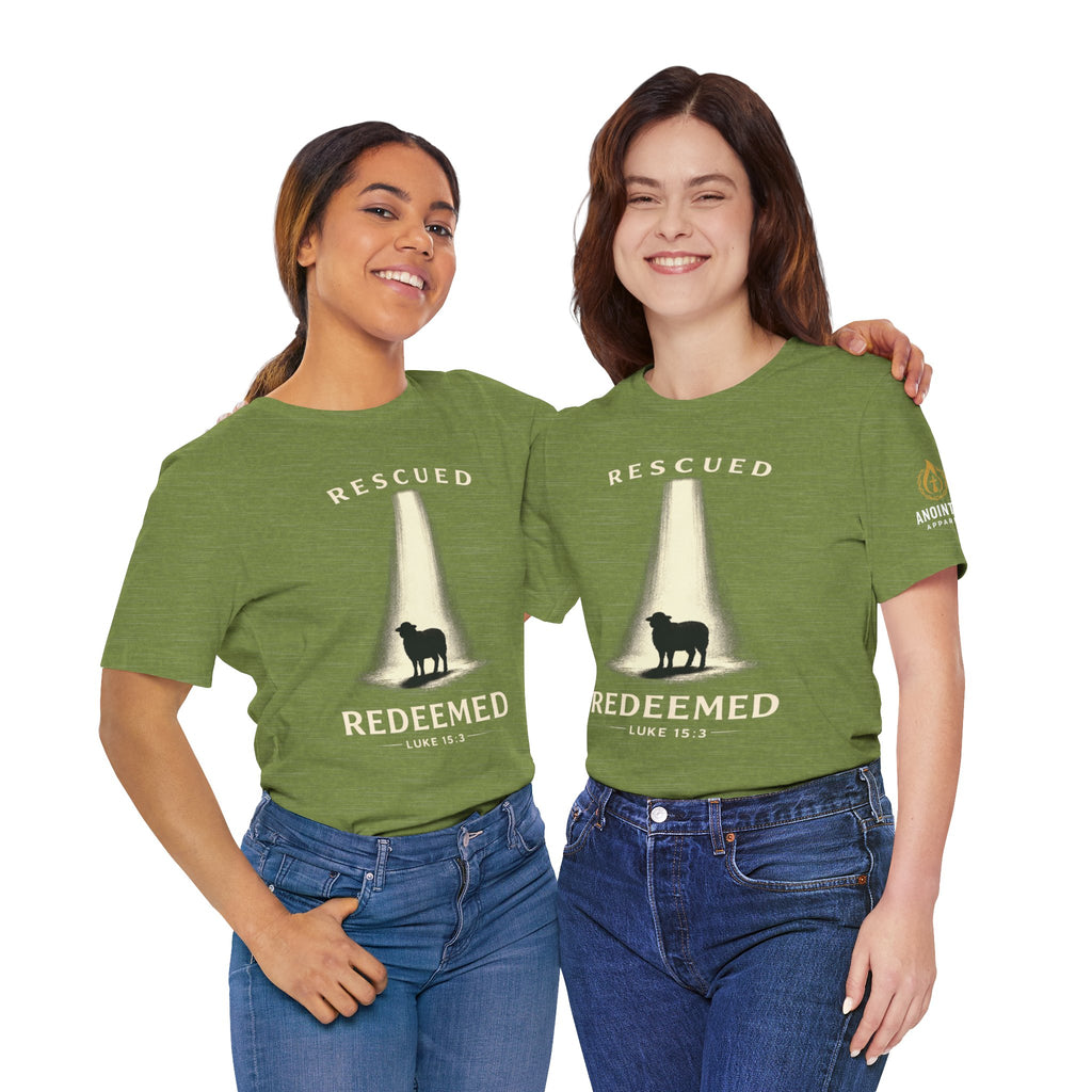 Luke 15:3 "Rescued and Redeemed" (Design on Front/Logo on Sleeve)