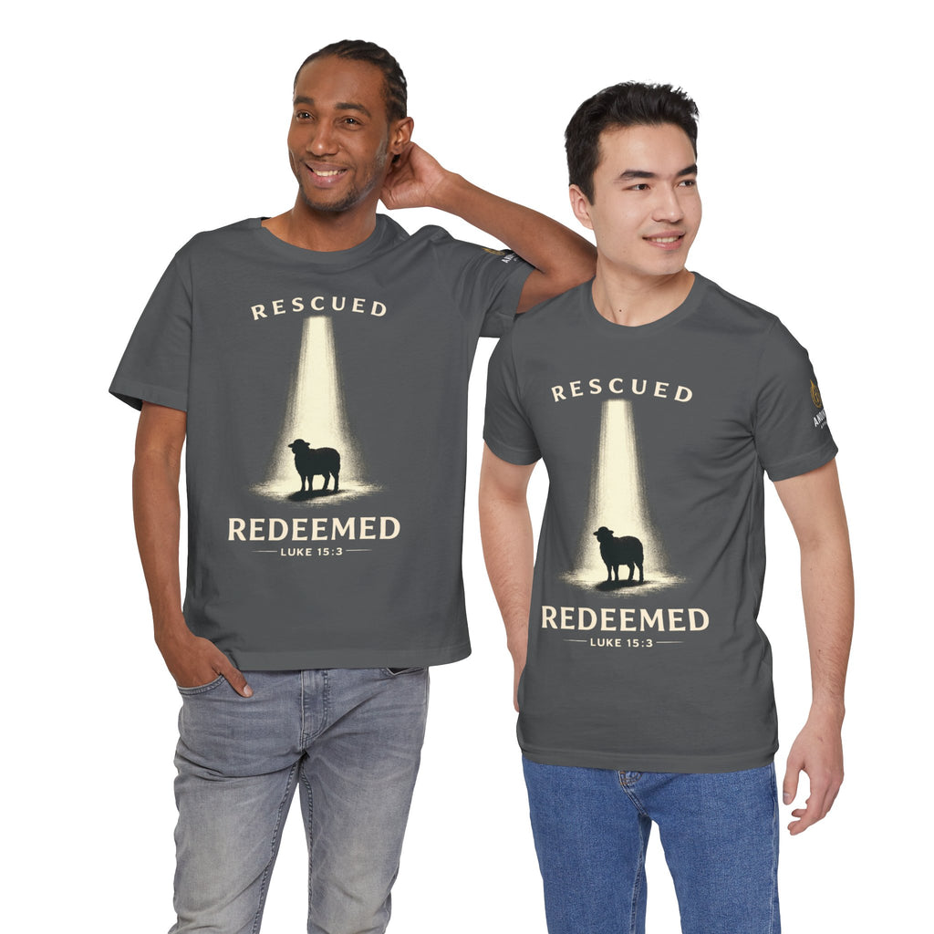 Luke 15:3 "Rescued and Redeemed" (Design on Front/Logo on Sleeve)
