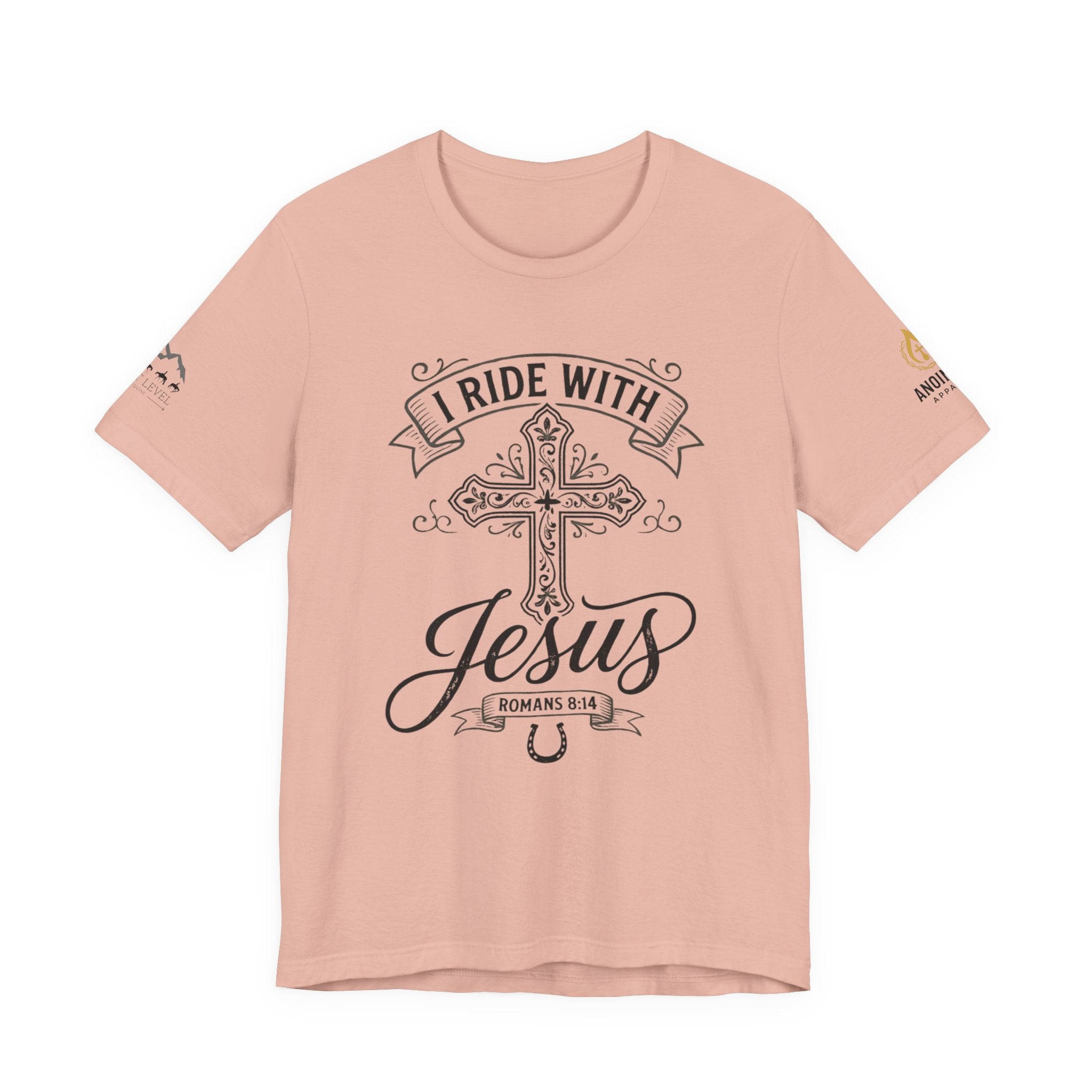 (NLE EDITION) Romans 8:14 - "I Ride With Jesus" (Ladies) (Design on Front/Logo on Sleeve)