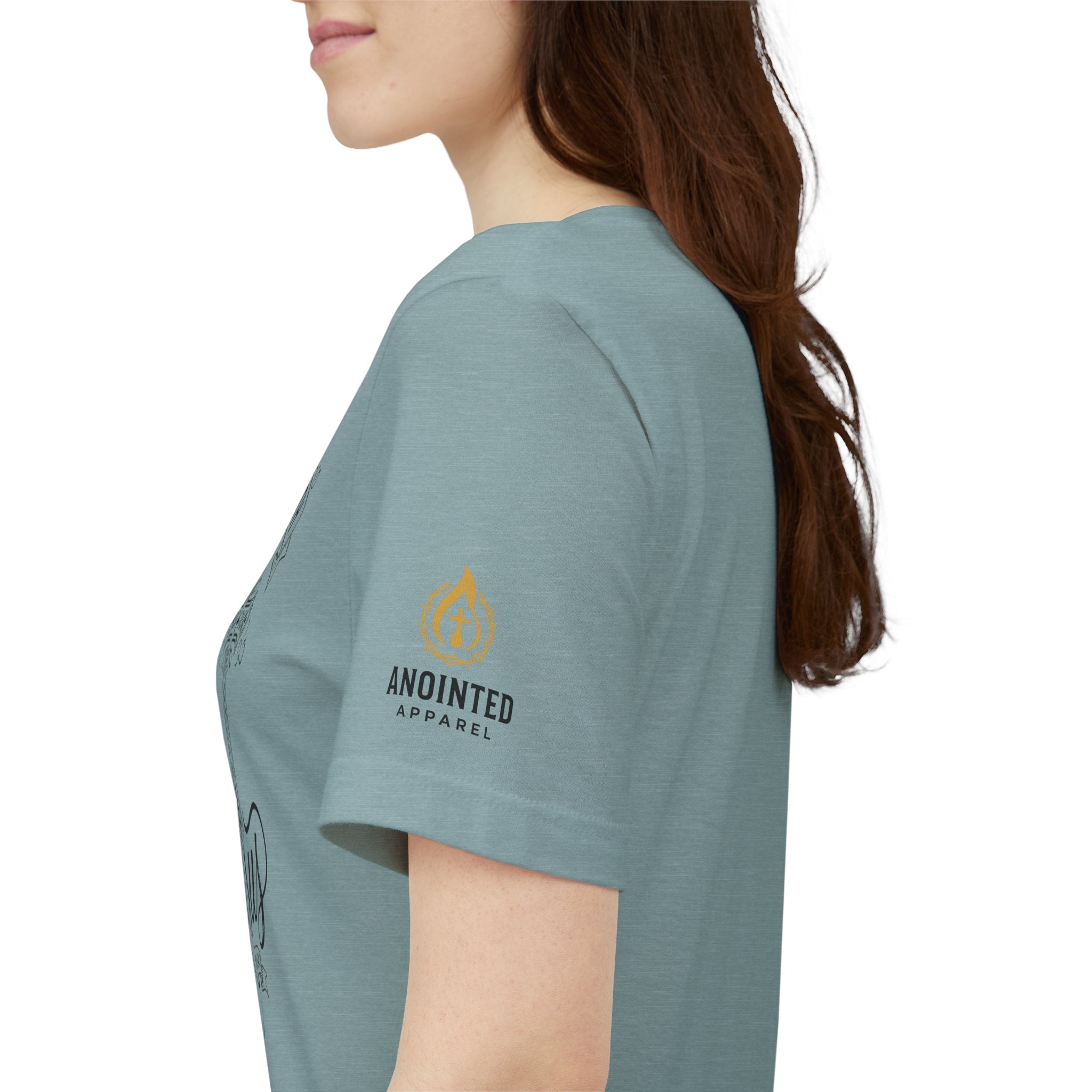 Romans 8:14 - "I Ride With Jesus" (Ladies) (Design on Front/Logo on Sleeve)