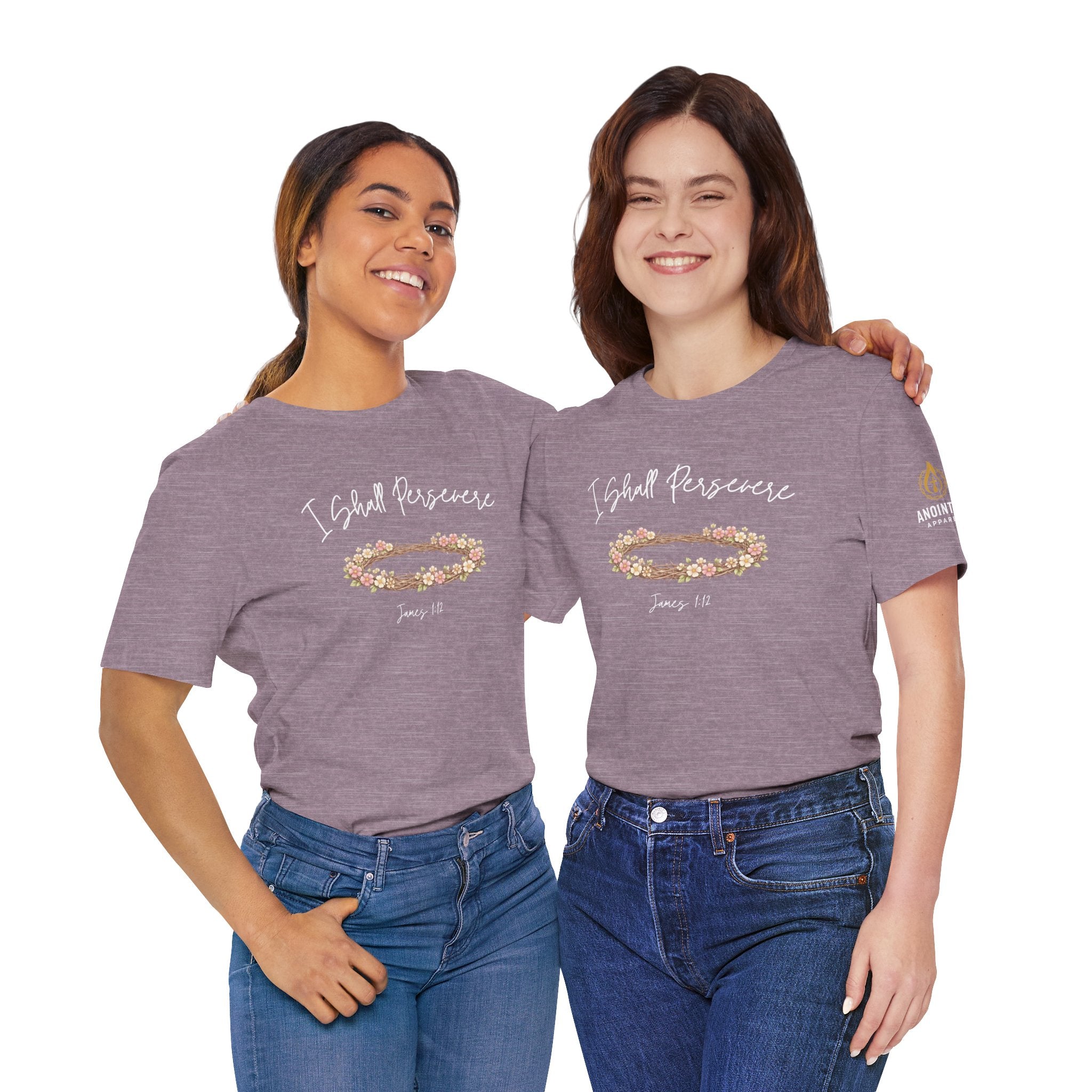 James 1:12 - "Crown of Life" (Ladies) (Design on Front/Logo on Sleeve)