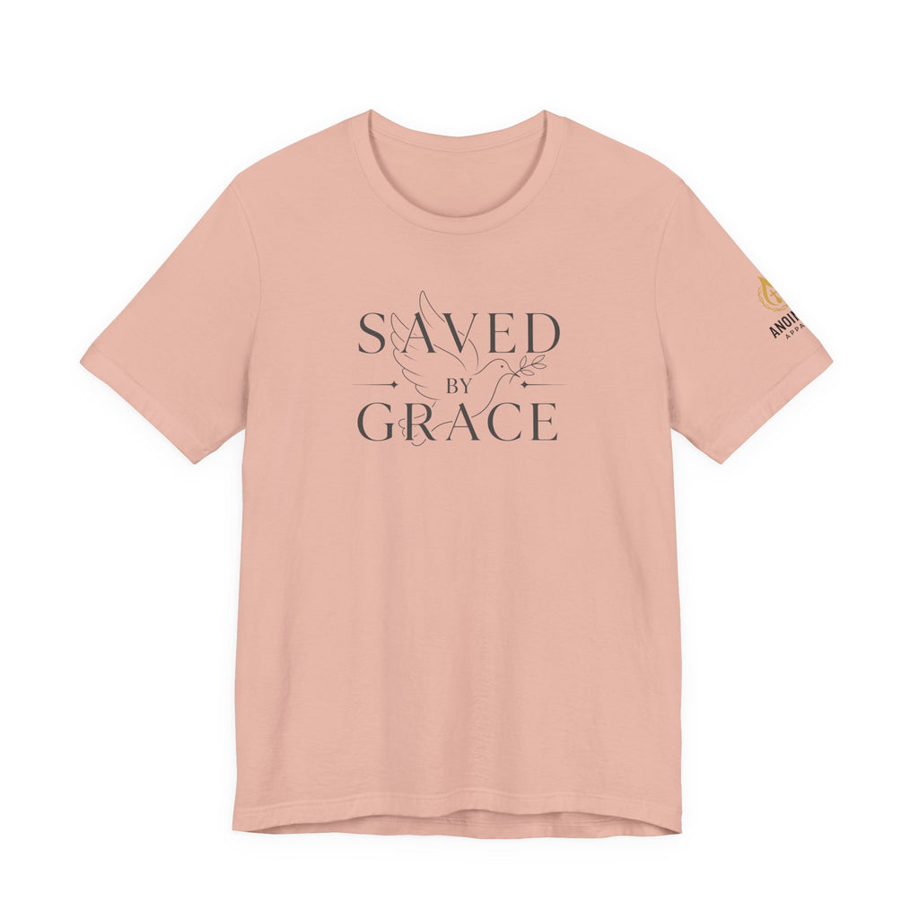 Ephesians 2:8 - "Saved by Grace" (Ladies) (Design on Front/Logo on Sleeve)