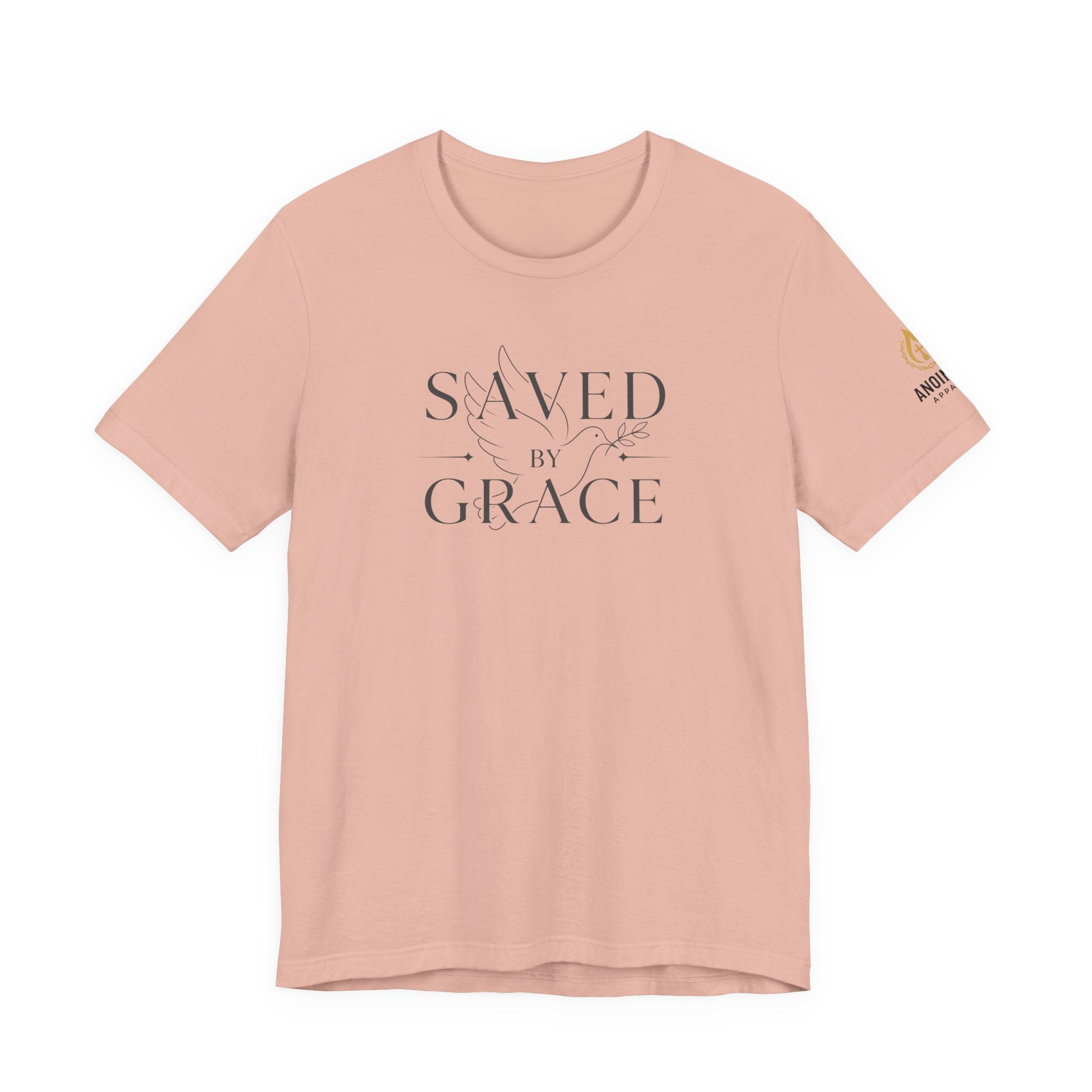 Ephesians 2:8 - "Saved by Grace" (Ladies) (Design on Front/Logo on Sleeve)