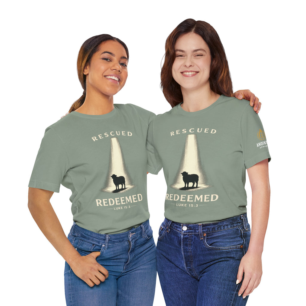 Luke 15:3 "Rescued and Redeemed" (Design on Front/Logo on Sleeve)