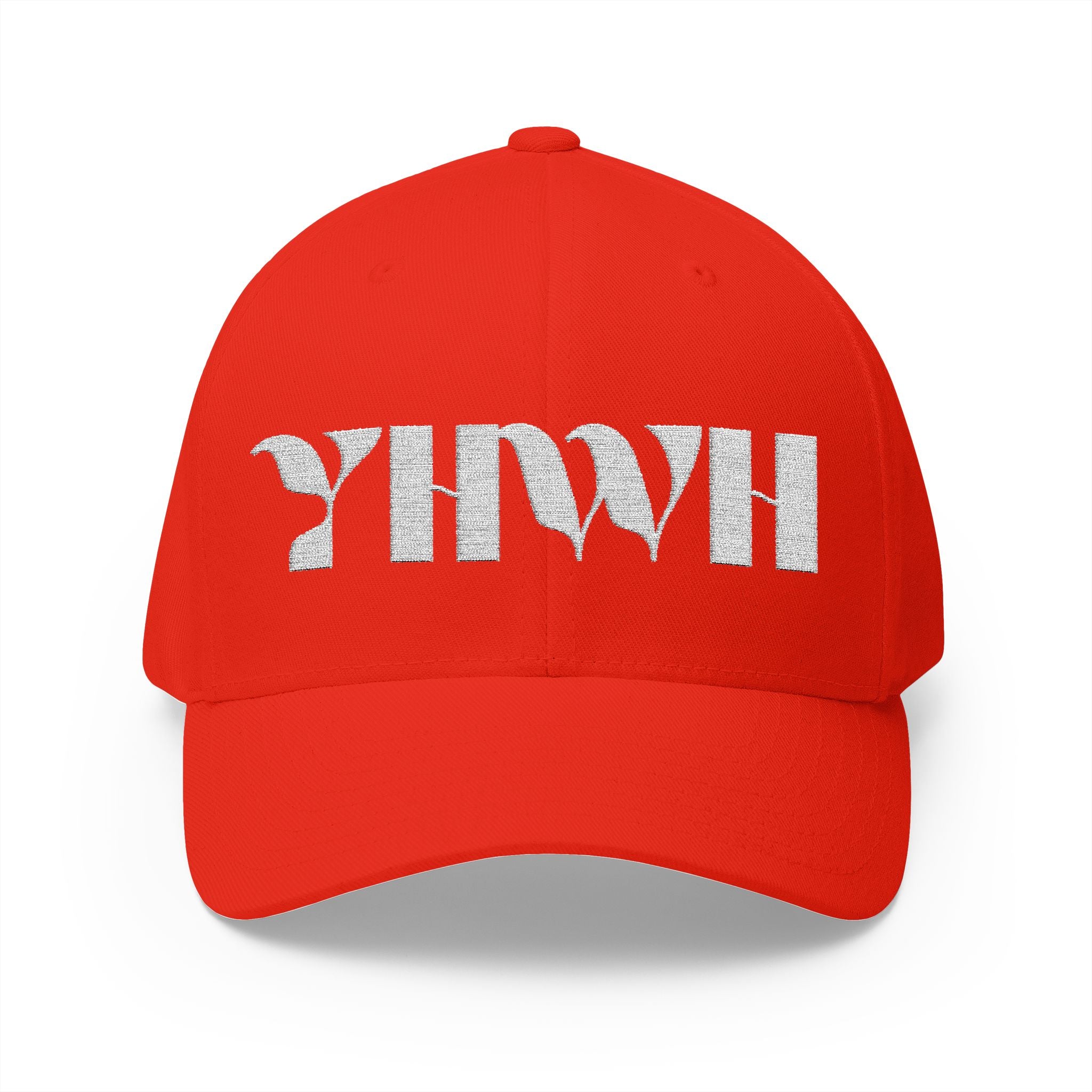 "YHWH" FlexFit Closed-Back (WHITE) (Embroidered Front/Back)