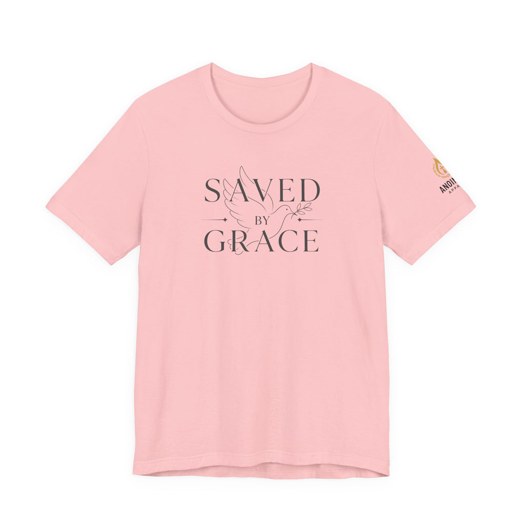 Ephesians 2:8 - "Saved by Grace" (Ladies) (Design on Front/Logo on Sleeve)