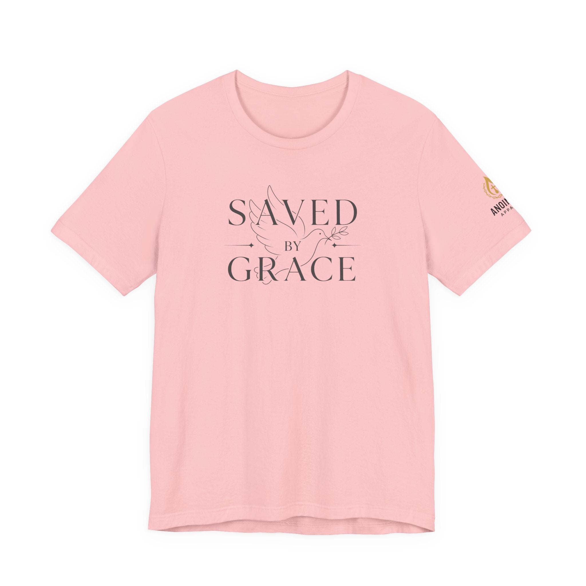 Ephesians 2:8 - "Saved by Grace" (Ladies) (Design on Front/Logo on Sleeve)