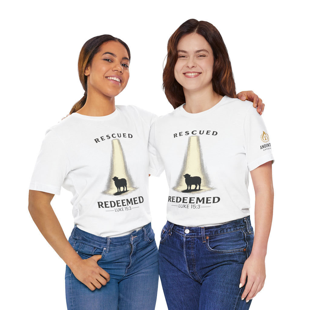 Luke 15:3 "Rescued and Redeemed" (Design on Front/Logo on Sleeve)