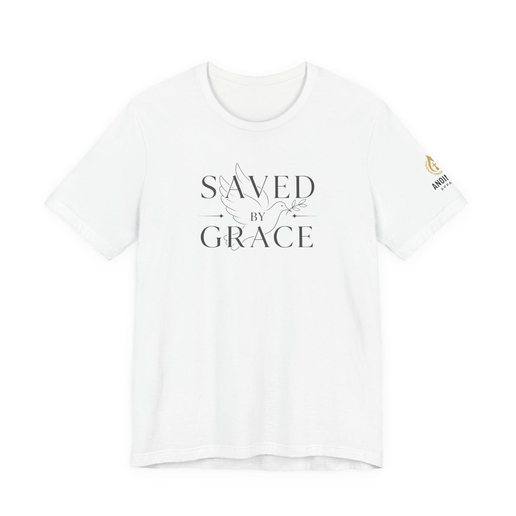 Ephesians 2:8 - "Saved by Grace" (Ladies) (Design on Front/Logo on Sleeve)