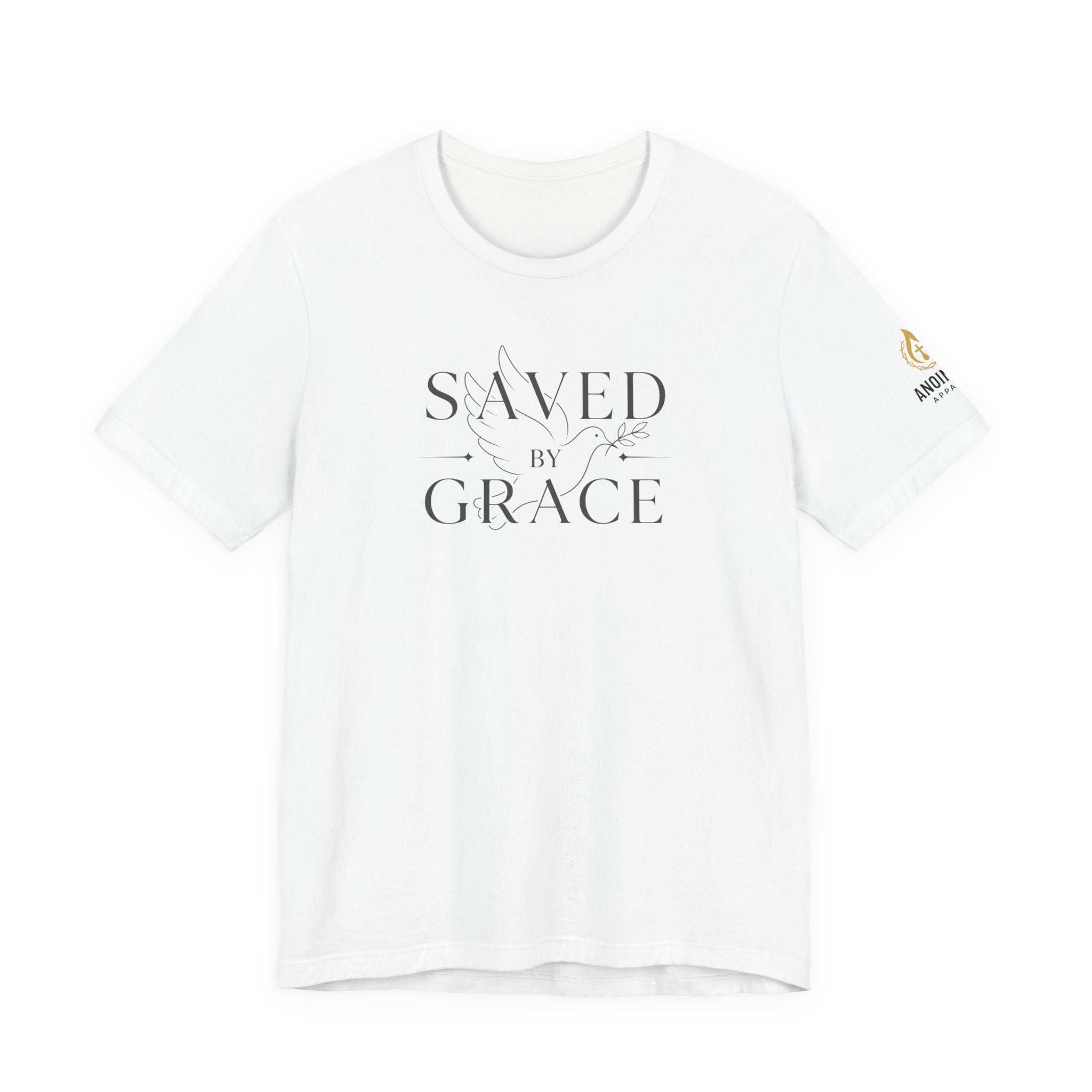 Ephesians 2:8 - "Saved by Grace" (Ladies) (Design on Front/Logo on Sleeve)