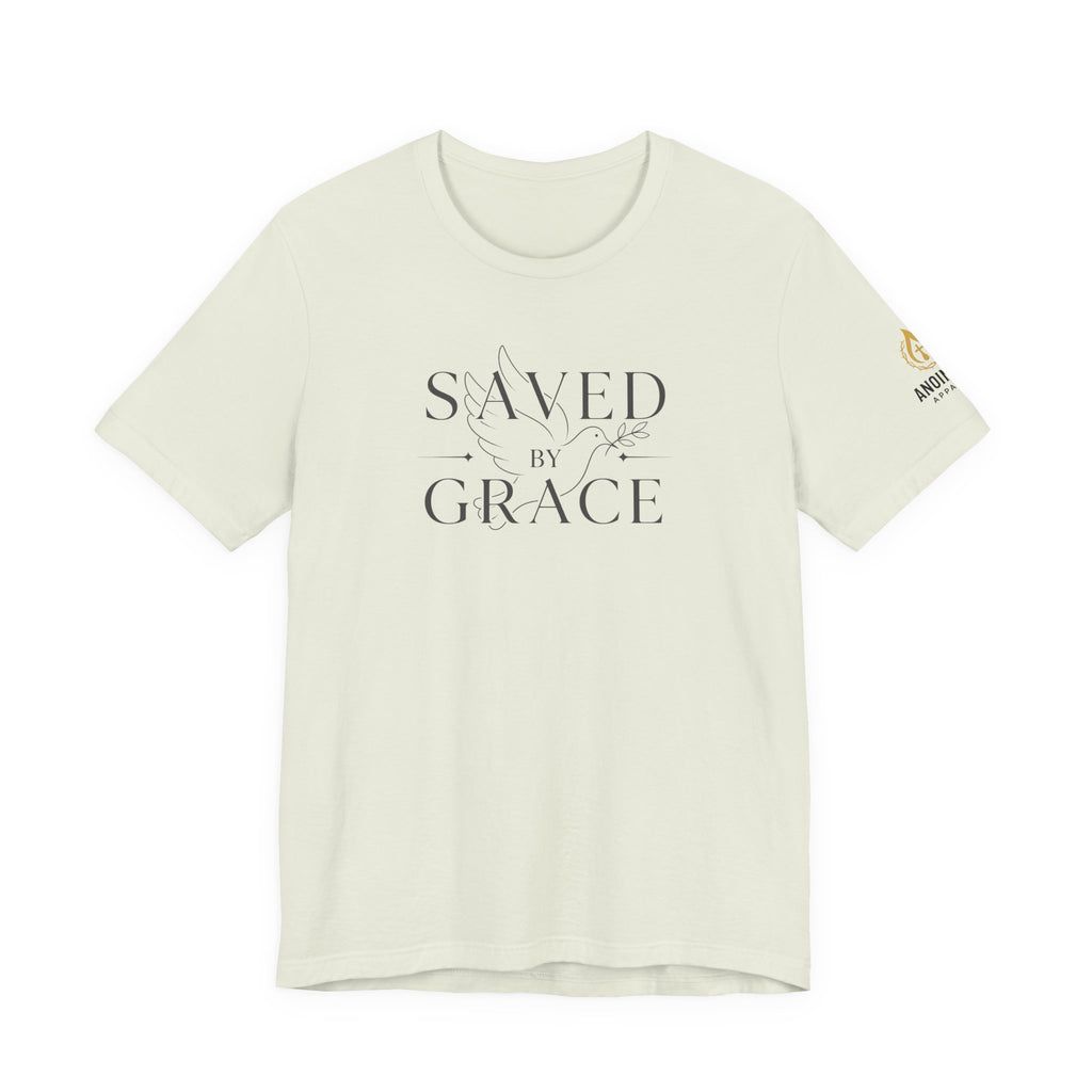 Ephesians 2:8 - "Saved by Grace" (Ladies) (Design on Front/Logo on Sleeve)
