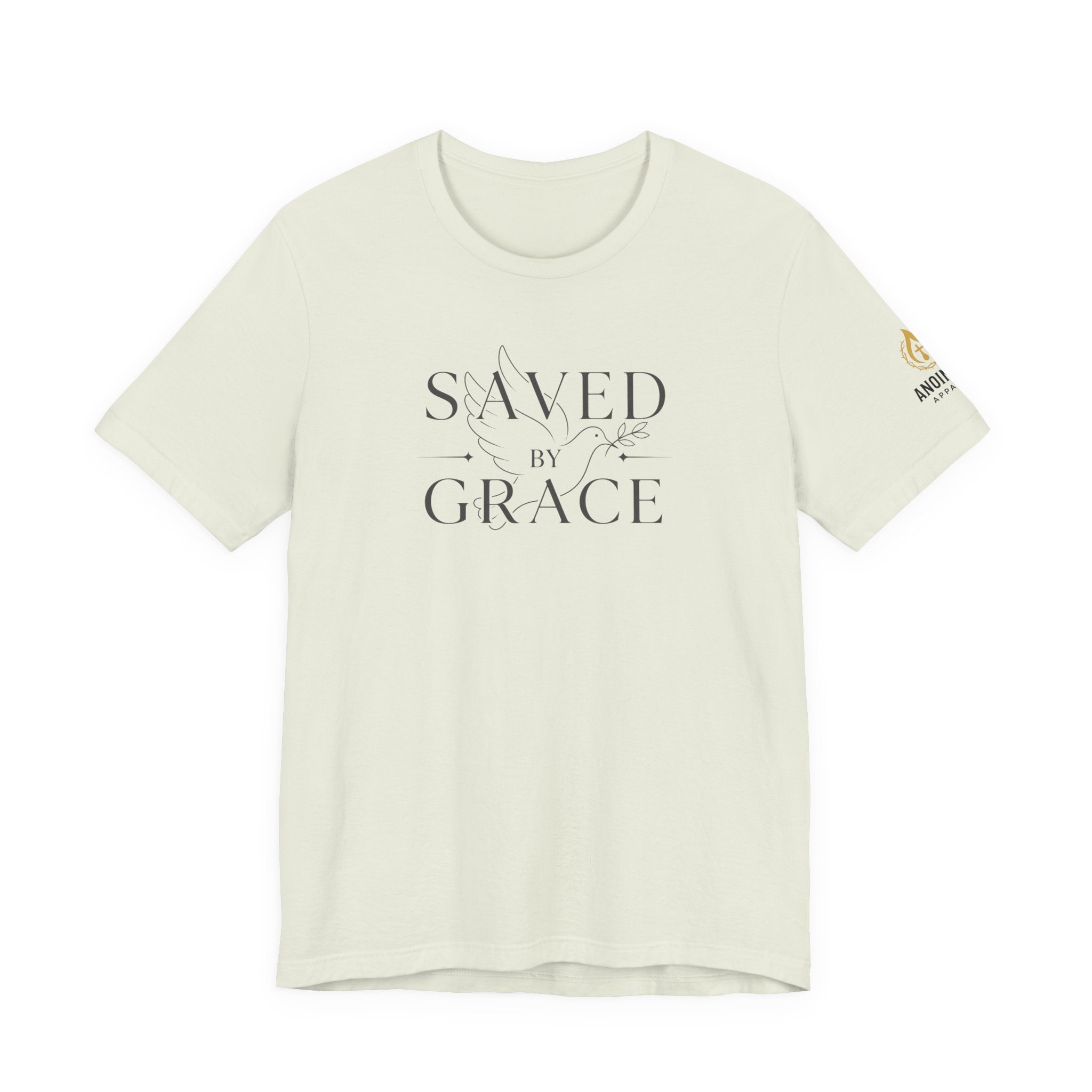 Ephesians 2:8 - "Saved by Grace" (Ladies) (Design on Front/Logo on Sleeve)