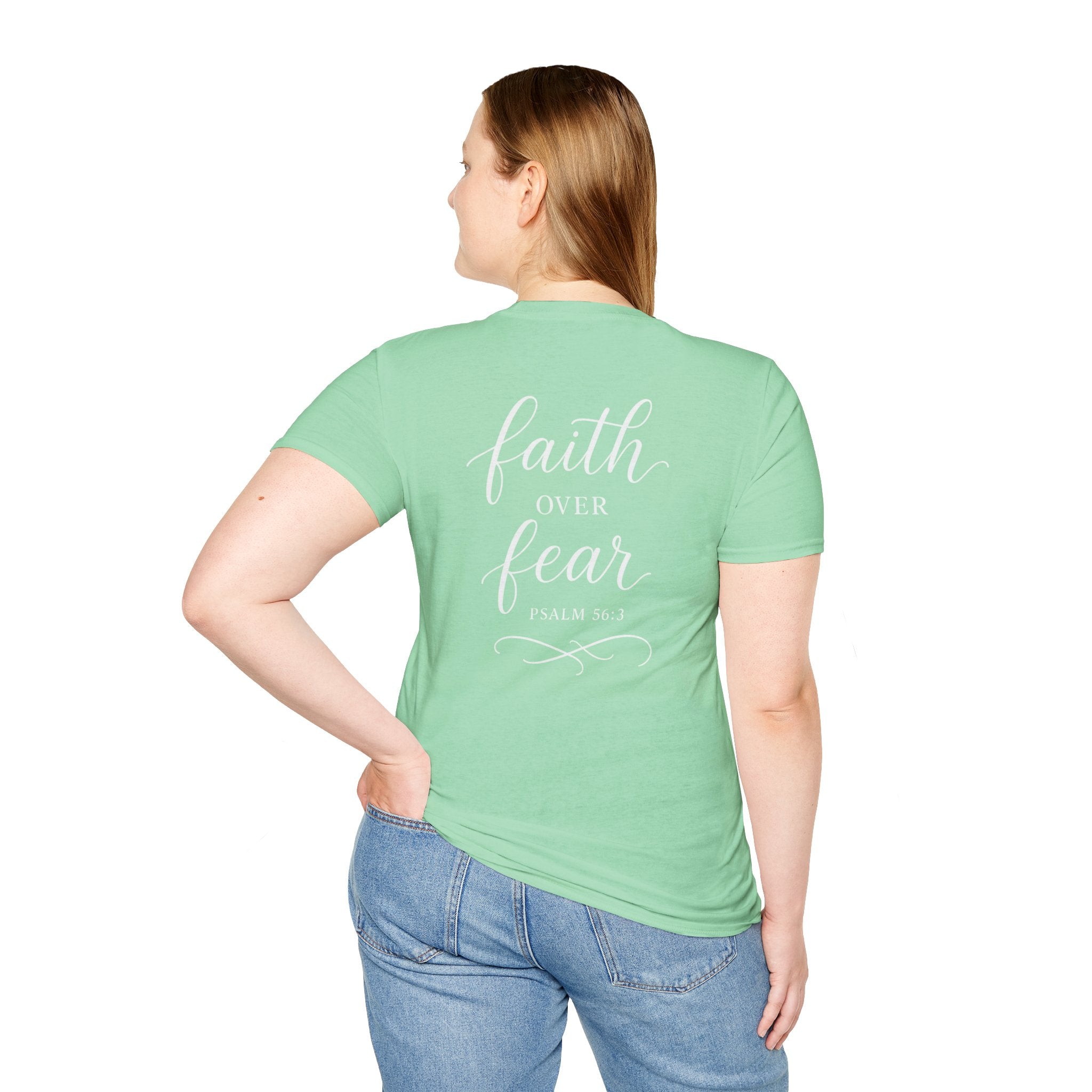 "Faith Over Fear" (Ladies) (Design on Back/Logo on Front)