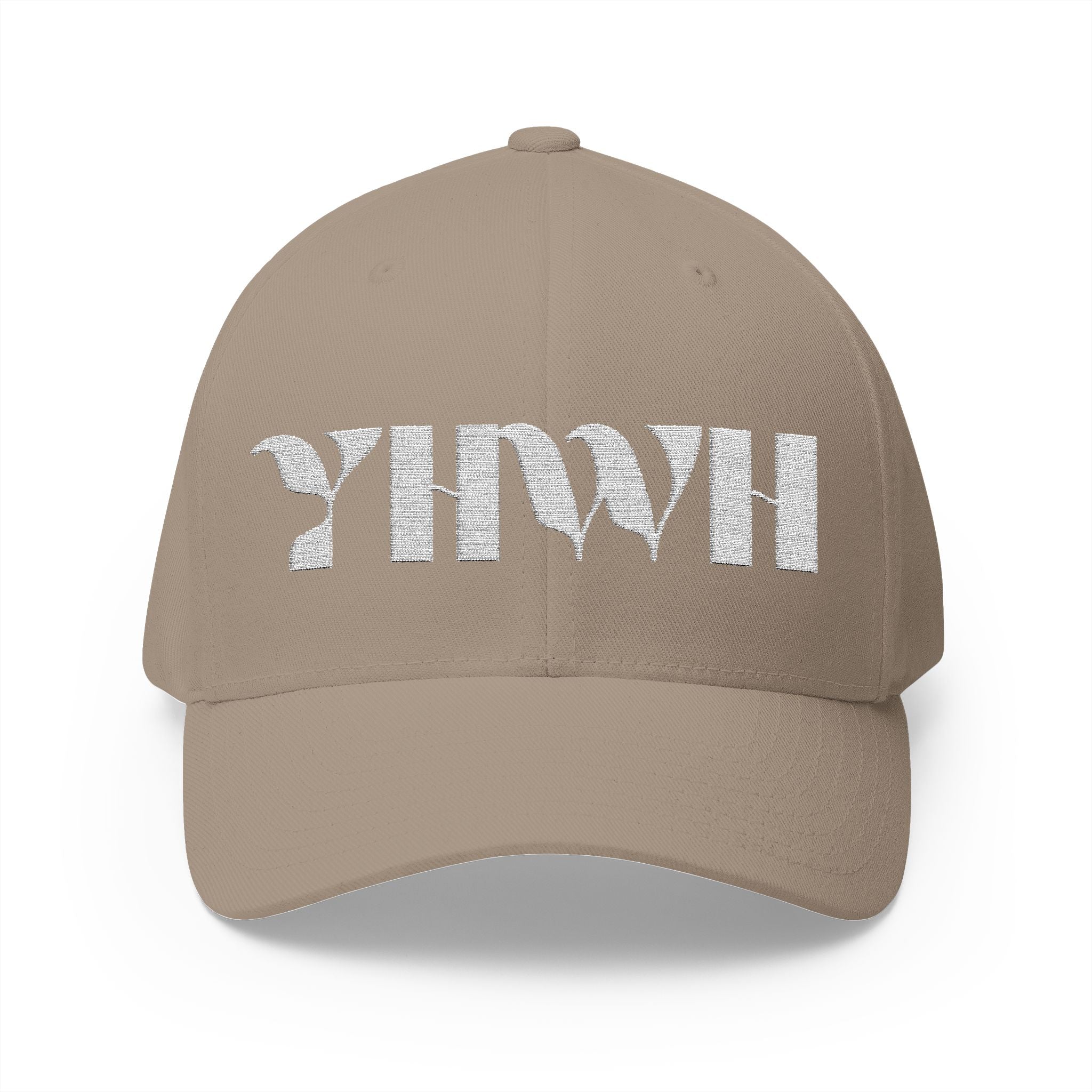 "YHWH" FlexFit Closed-Back (WHITE) (Embroidered Front/Back)