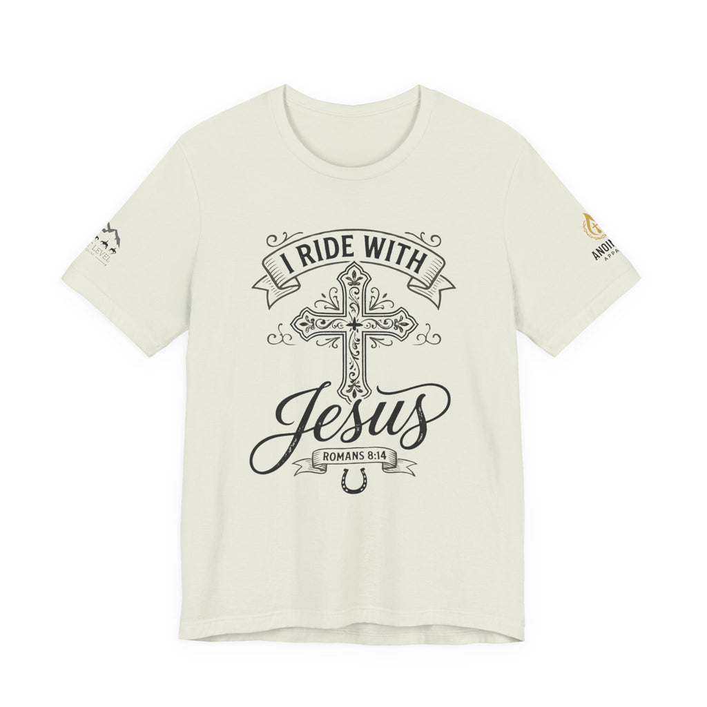 (NLE EDITION) Romans 8:14 - "I Ride With Jesus" (Ladies) (Design on Front/Logo on Sleeve)