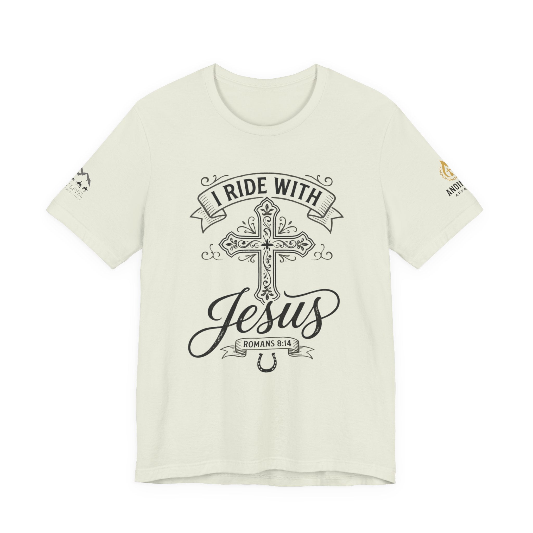 (NLE EDITION) Romans 8:14 - "I Ride With Jesus" (Ladies) (Design on Front/Logo on Sleeve)