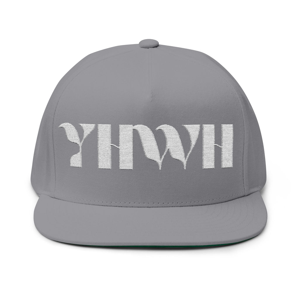 "YHWH" (White) Flat Bill Snapback (Embroidered Front/Back)