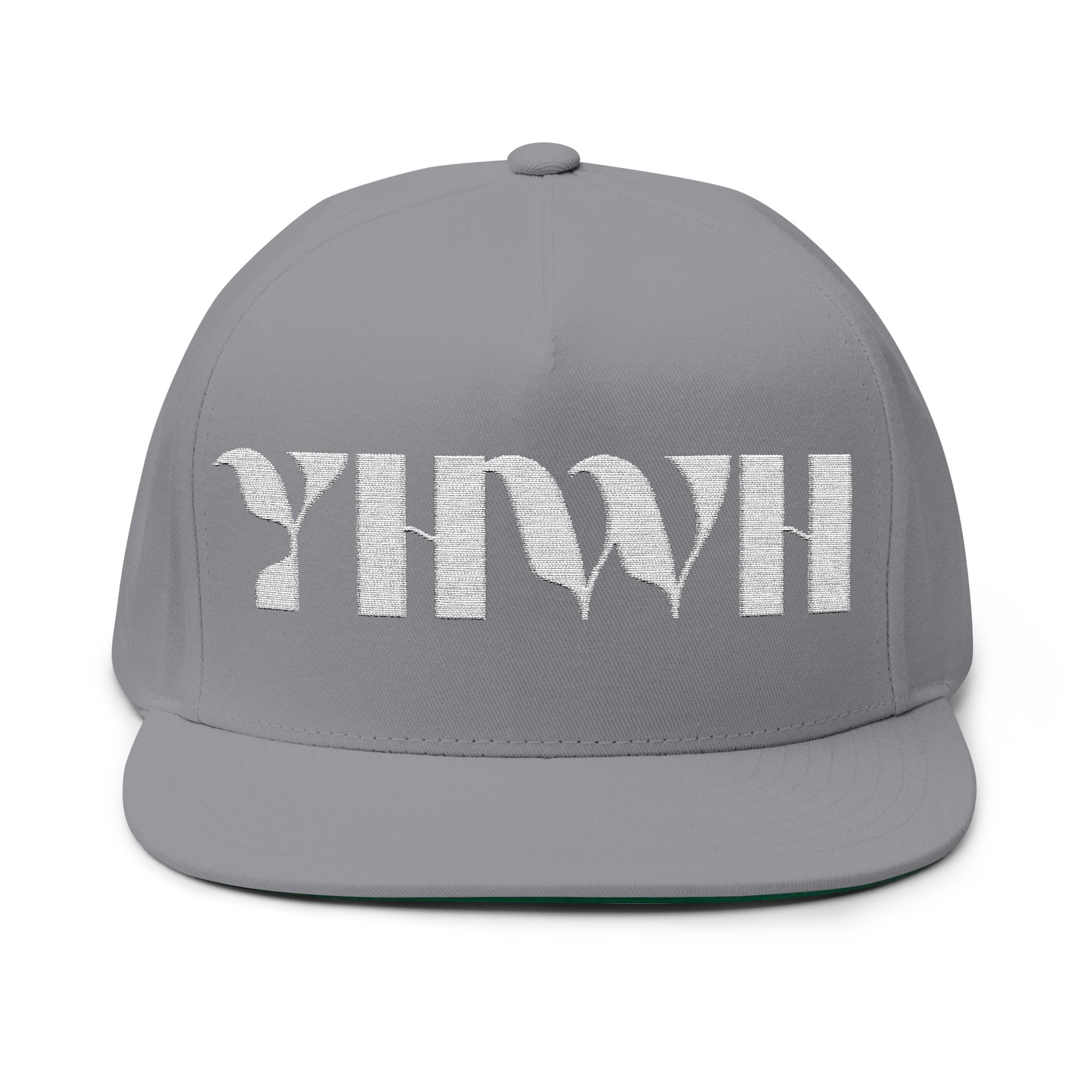 "YHWH" (White) Flat Bill Snapback (Embroidered Front/Back)