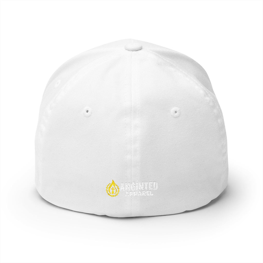 "YHWH" FlexFit Closed-Back (WHITE) (Embroidered Front/Back)