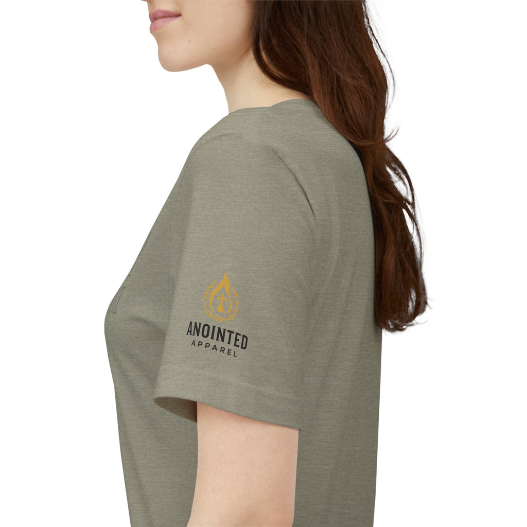 Ephesians 2:8 - "Saved by Grace" (Ladies) (Design on Front/Logo on Sleeve)