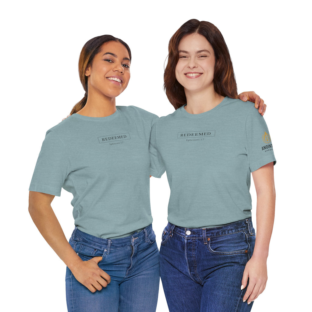 Ephesians 1:7 "Redeemed" (Design on Front/Logo on Sleeve)