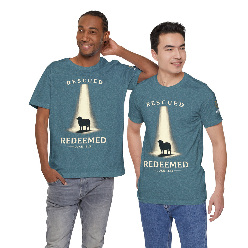 Luke 15:3 "Rescued and Redeemed" (Design on Front/Logo on Sleeve)