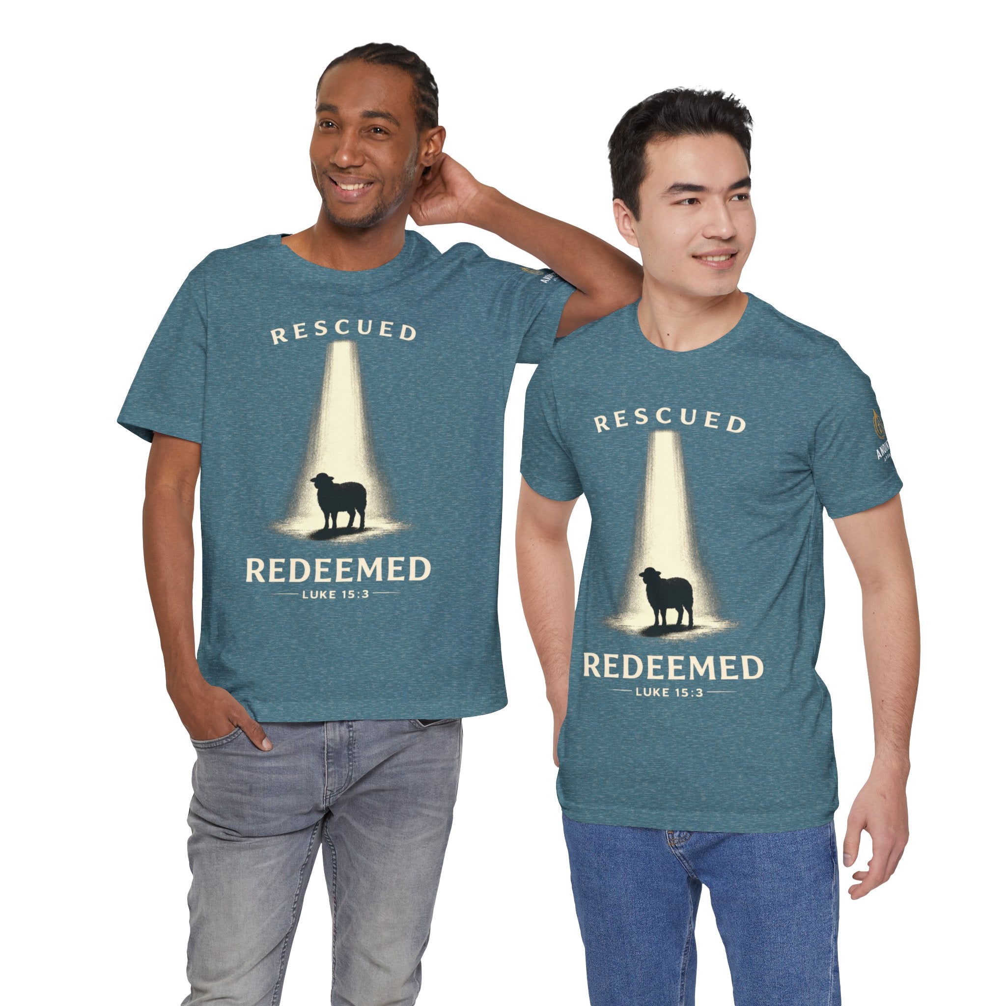 Luke 15:3 "Rescued and Redeemed" (Design on Front/Logo on Sleeve)