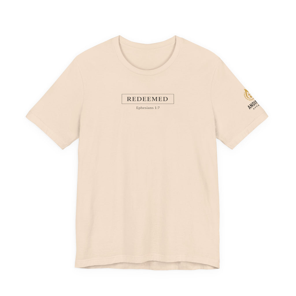 Ephesians 1:7 "Redeemed" (Design on Front/Logo on Sleeve)