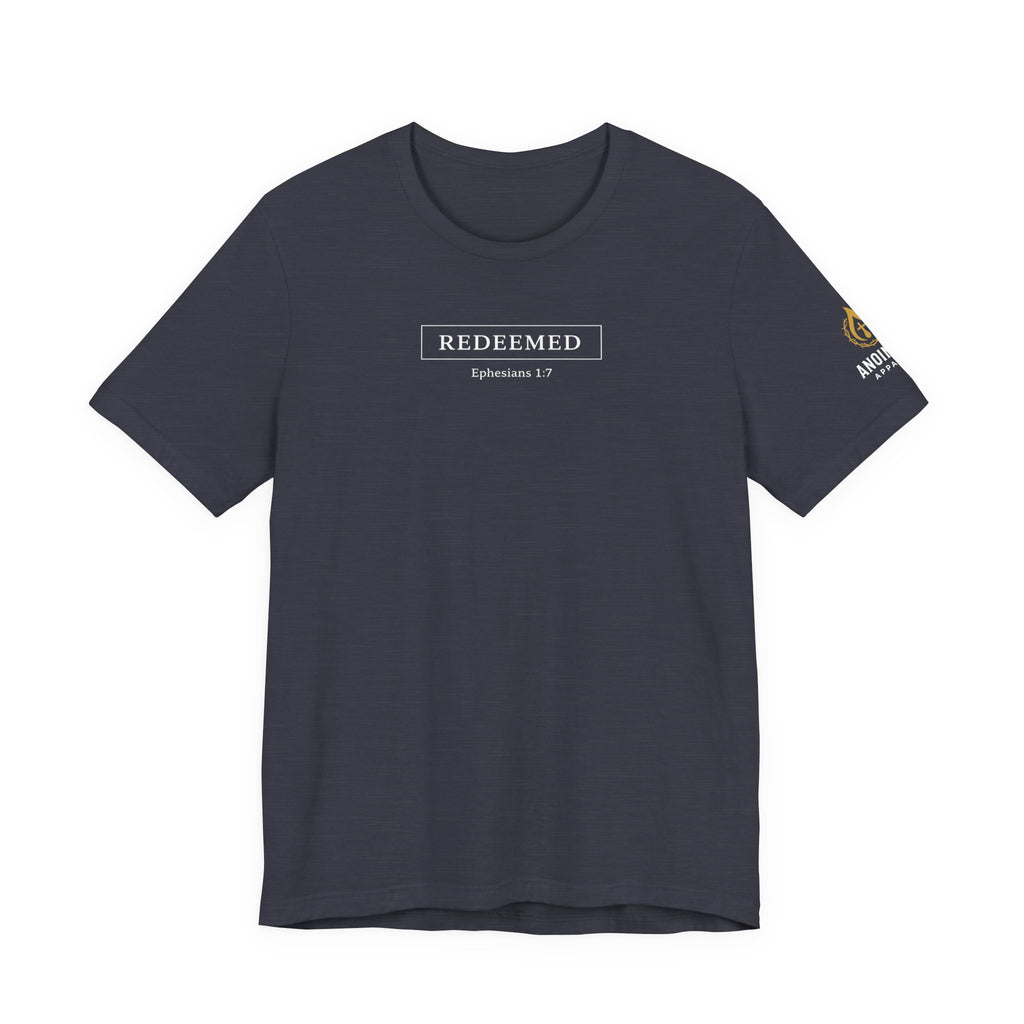 Ephesians 1:7 "Redeemed" (Design on Front/Logo on Sleeve)