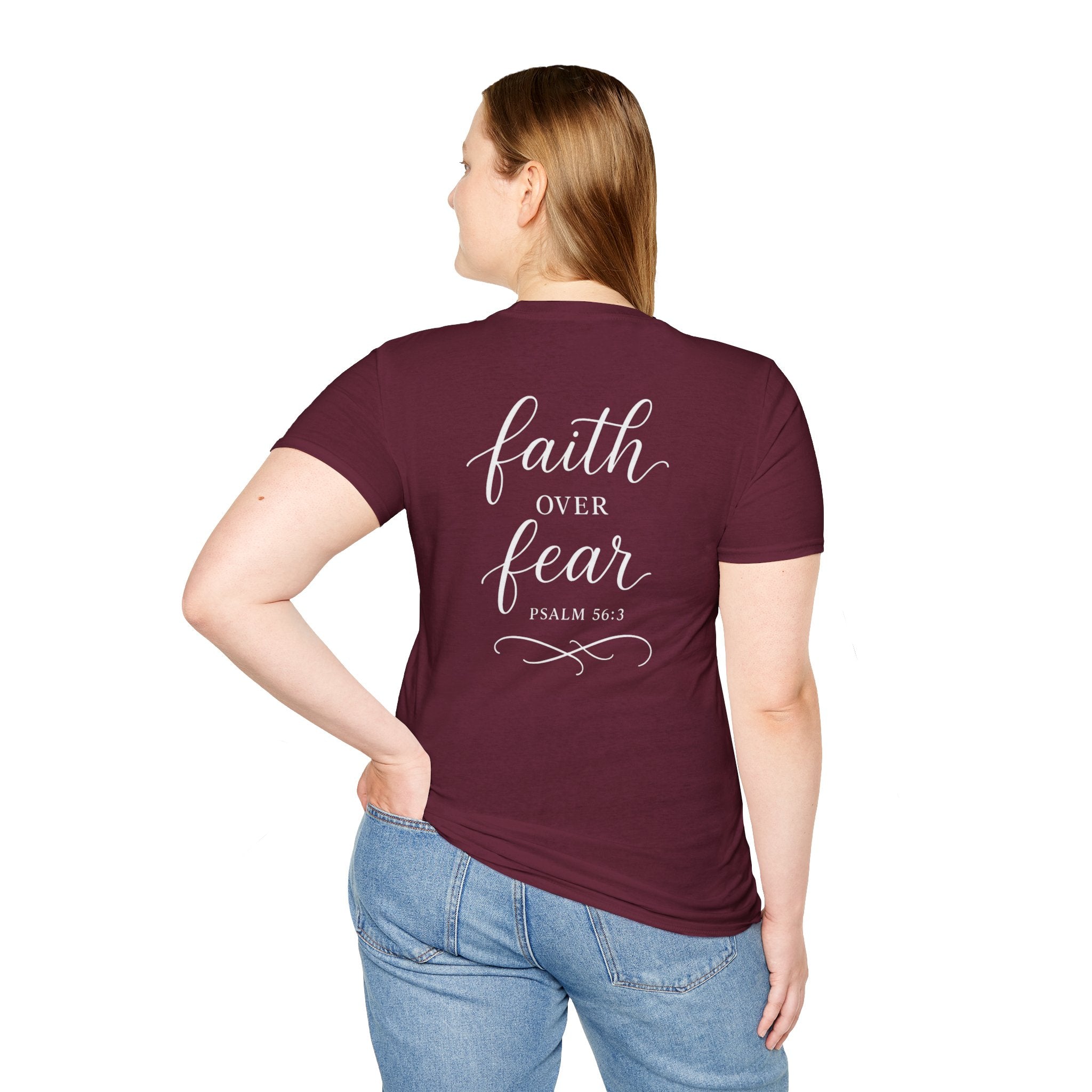 "Faith Over Fear" (Ladies) (Design on Back/Logo on Front)