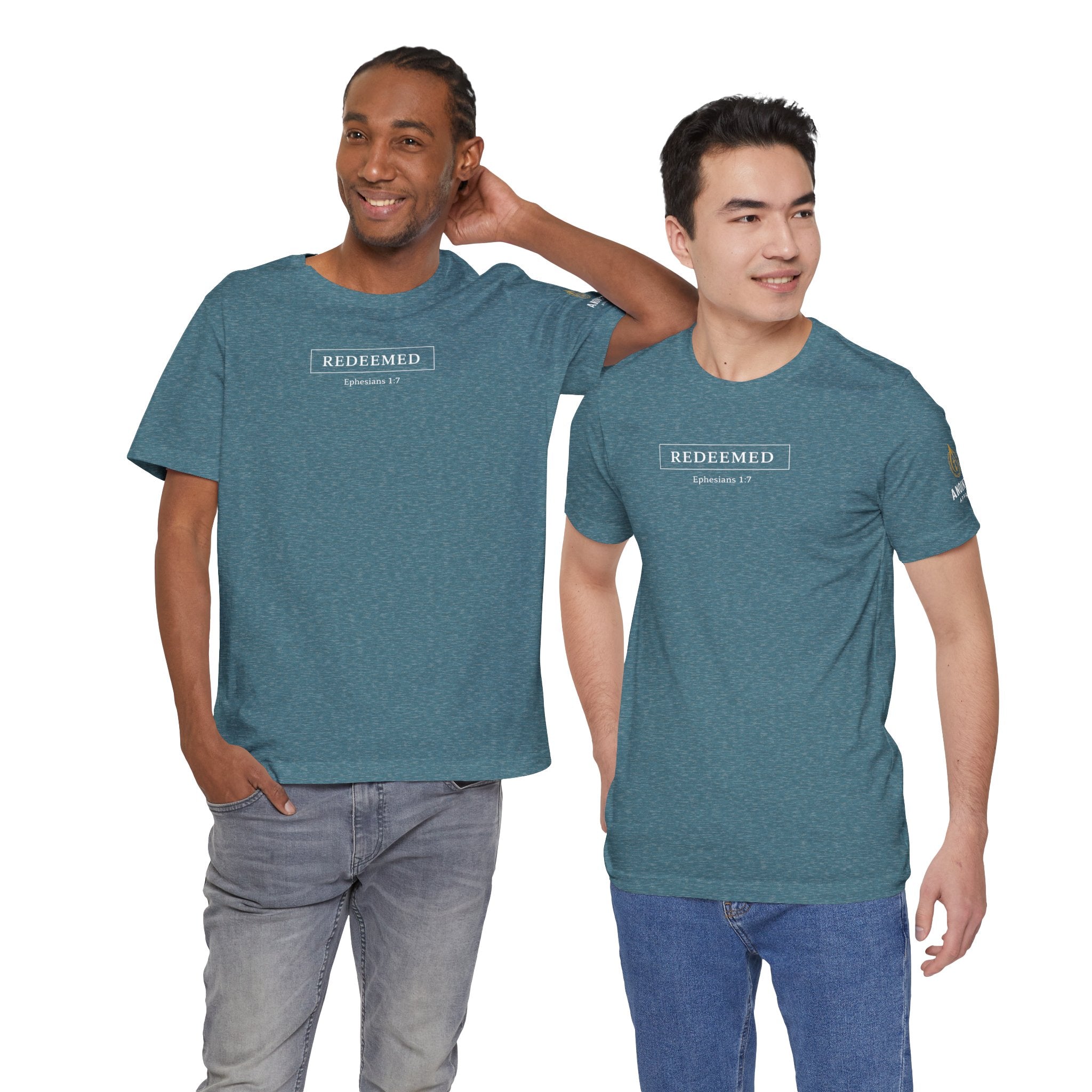 Ephesians 1:7 "Redeemed" (Design on Front/Logo on Sleeve)