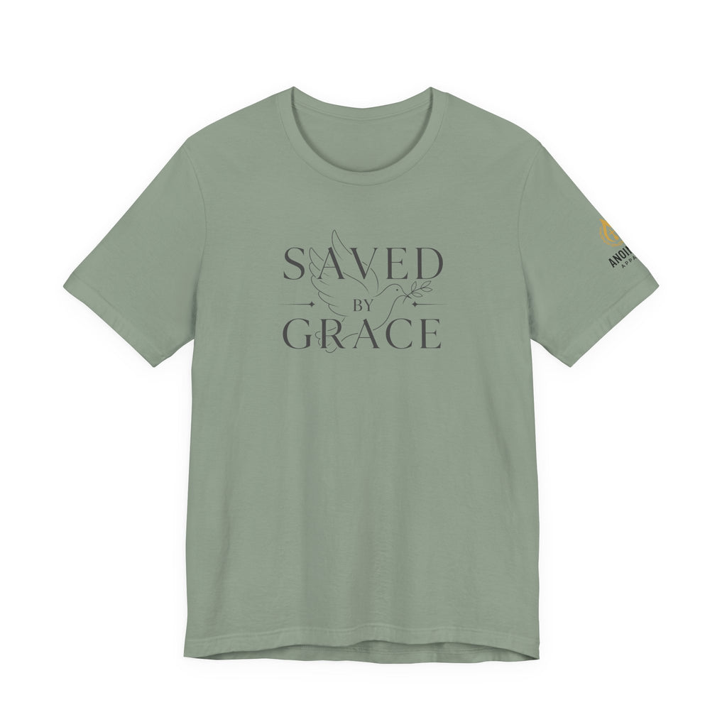 Ephesians 2:8 - "Saved by Grace" (Ladies) (Design on Front/Logo on Sleeve)